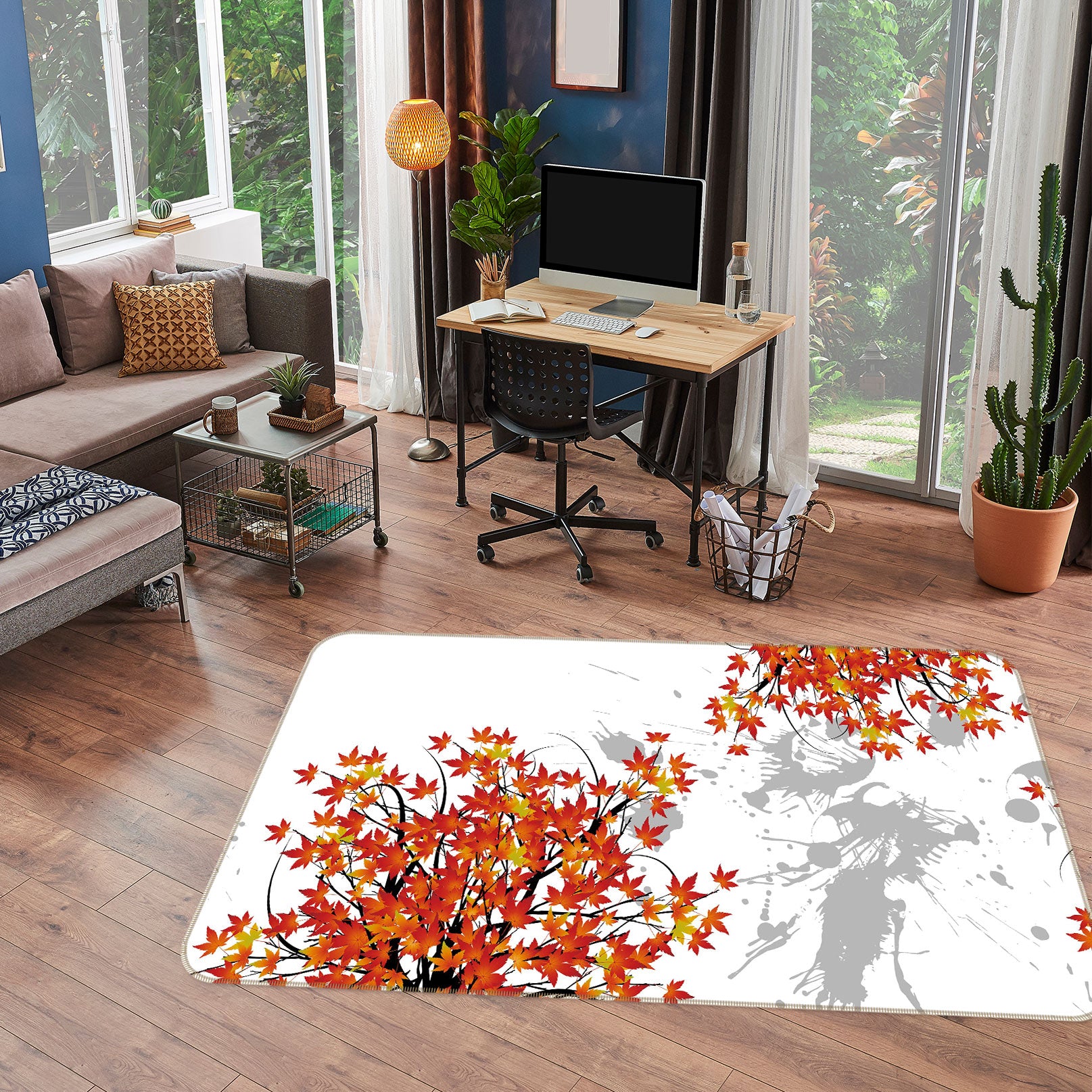 3D Maple Leaves 76027 Non Slip Rug Mat