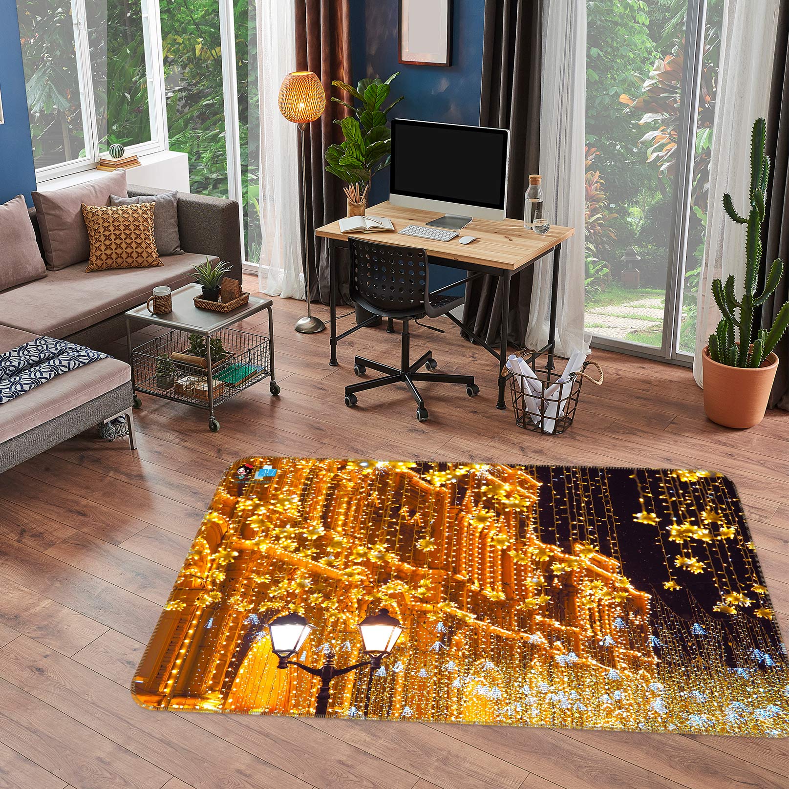 3D String Lights Building 54255 Christmas Non Slip Rug Mat Xmas