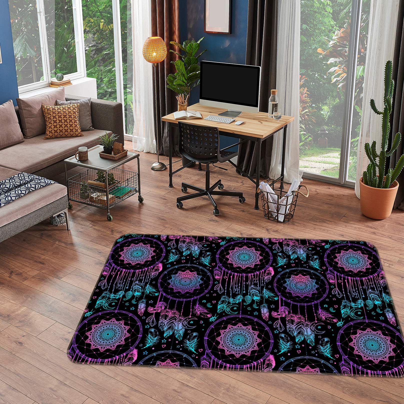 3D Purple Blue Dream Catcher 37068 Non Slip Rug Mat