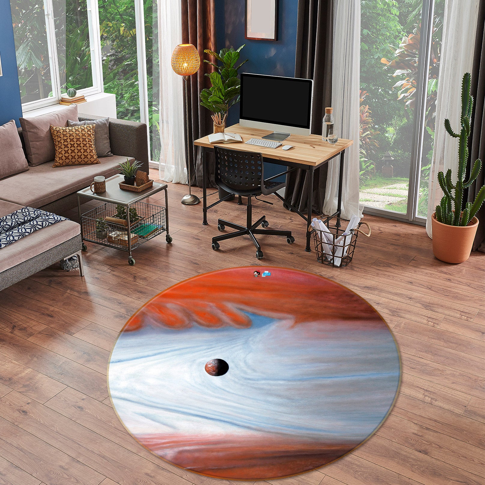 3D White Red Pattern 11086 Matthew Holden Bates Rug Round Non Slip Rug Mat