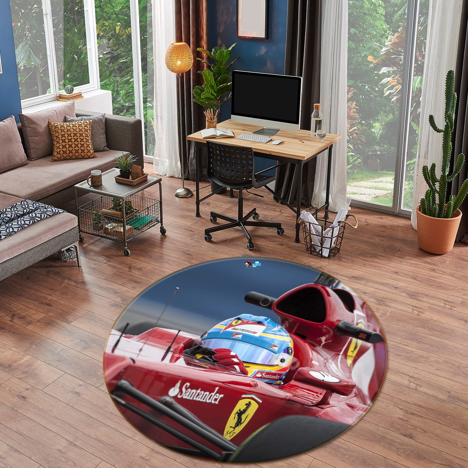 3D Red Racing Car 74124 Round Non Slip Rug Mat