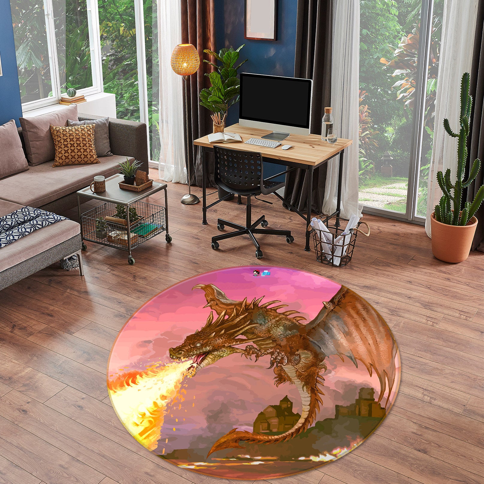 3D Flying Dragon 75140 Round Non Slip Rug Mat