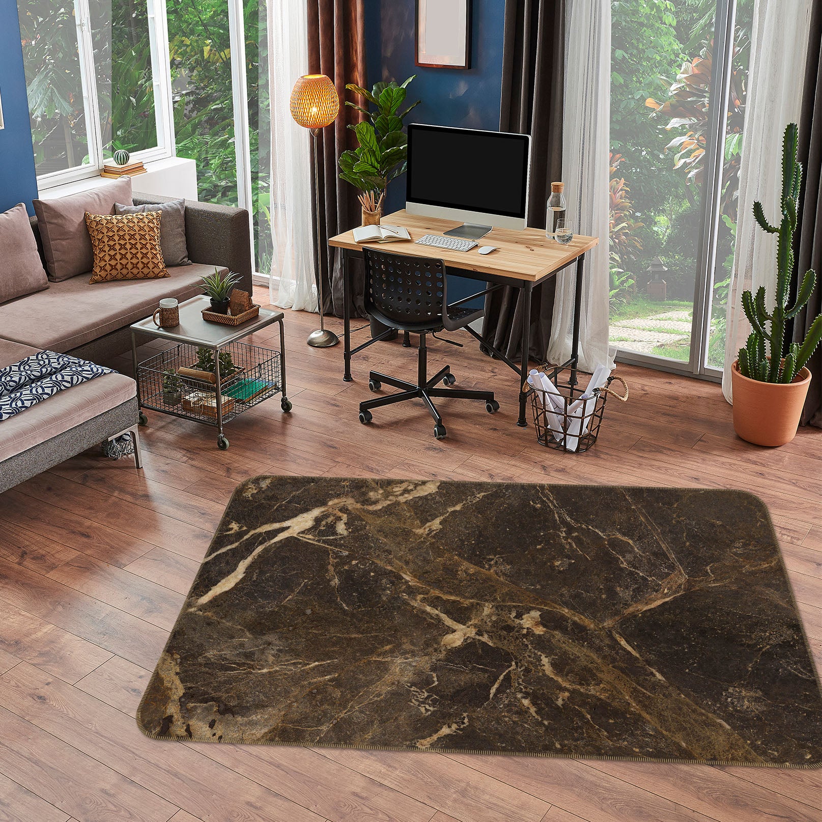 3D Dark Brown Marble 31009 Non Slip Rug Mat