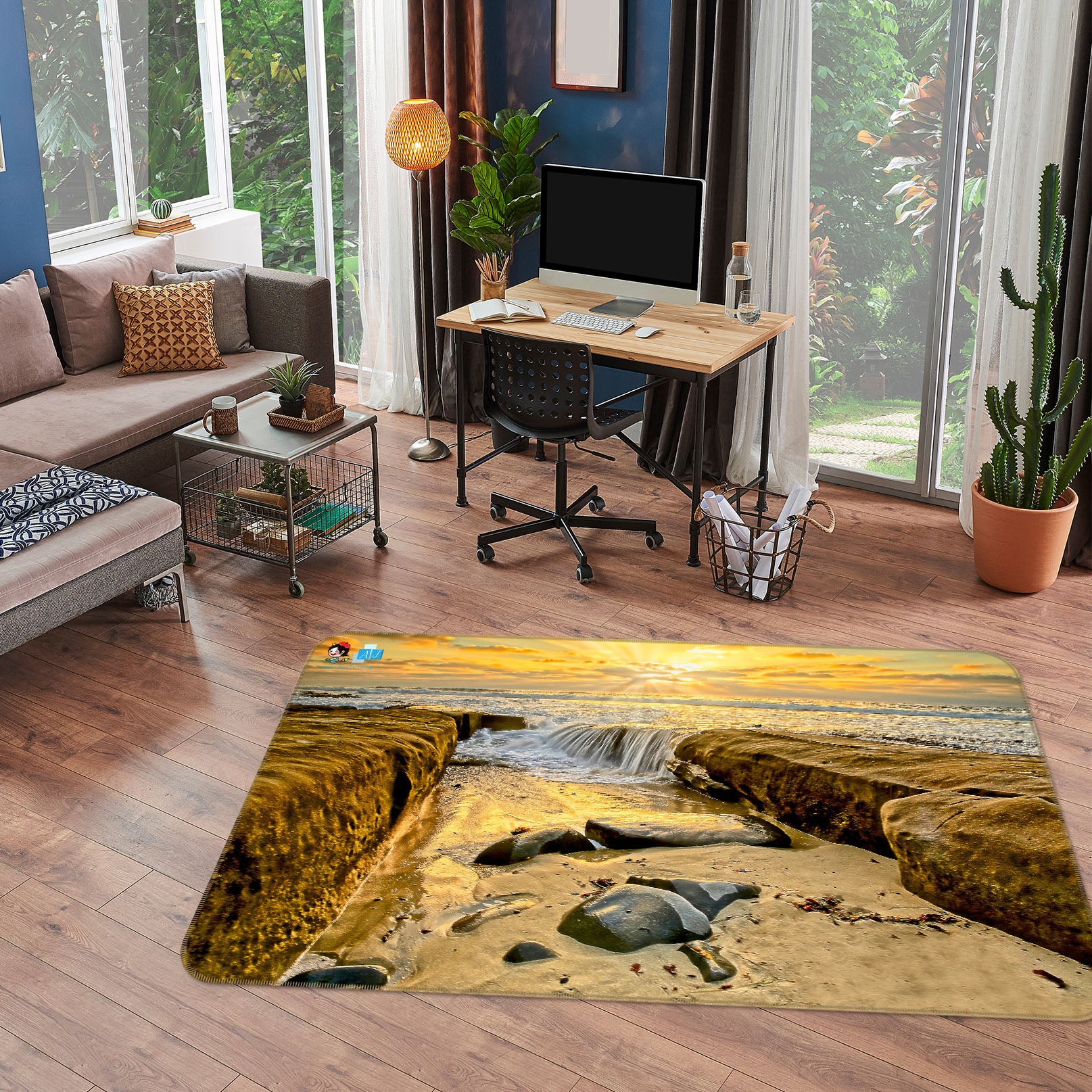 3D Stone Running Water 62047 Kathy Barefield Rug Non Slip Rug Mat