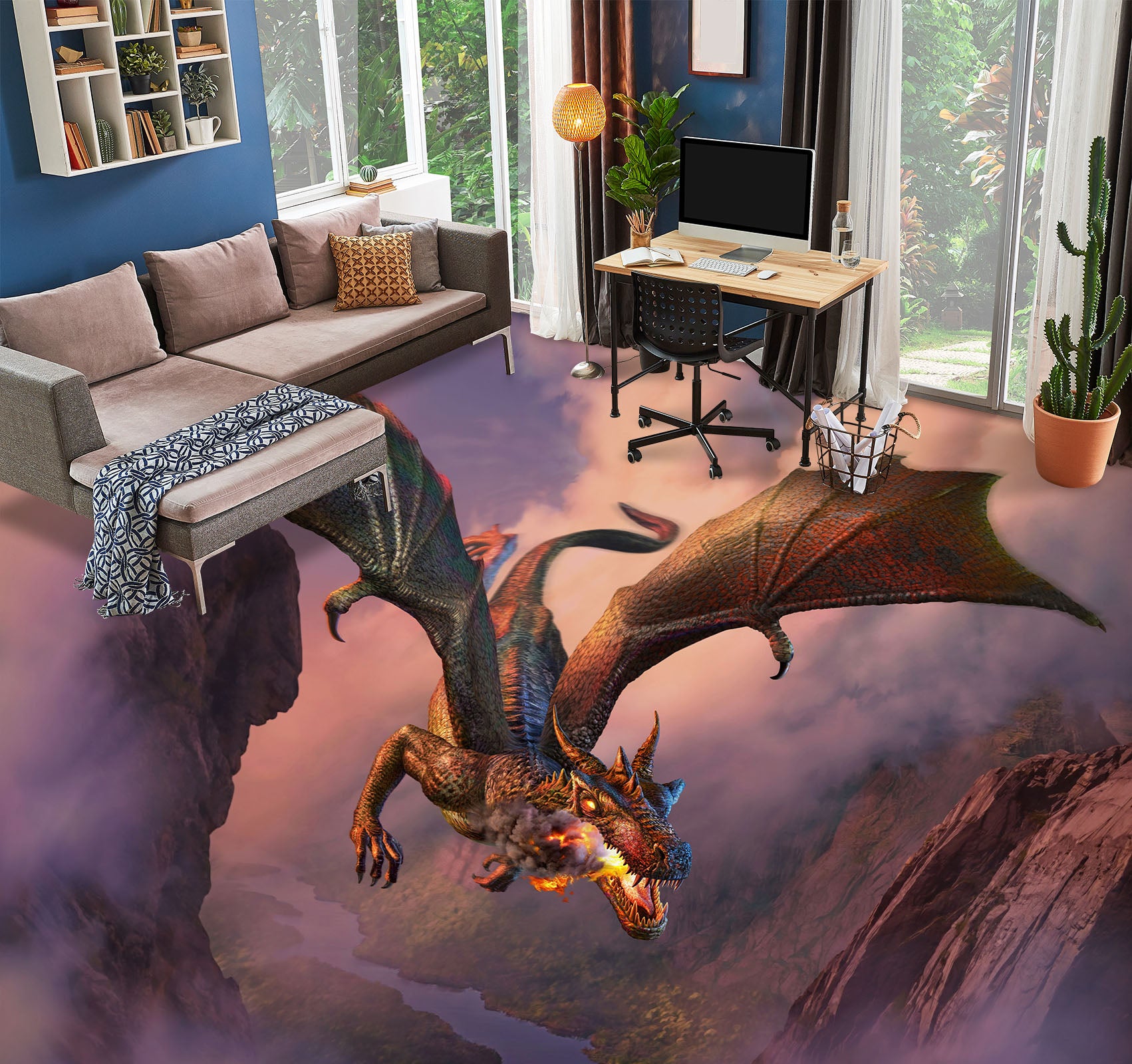3D Flying Dragon 96219 Jerry LoFaro Floor Mural