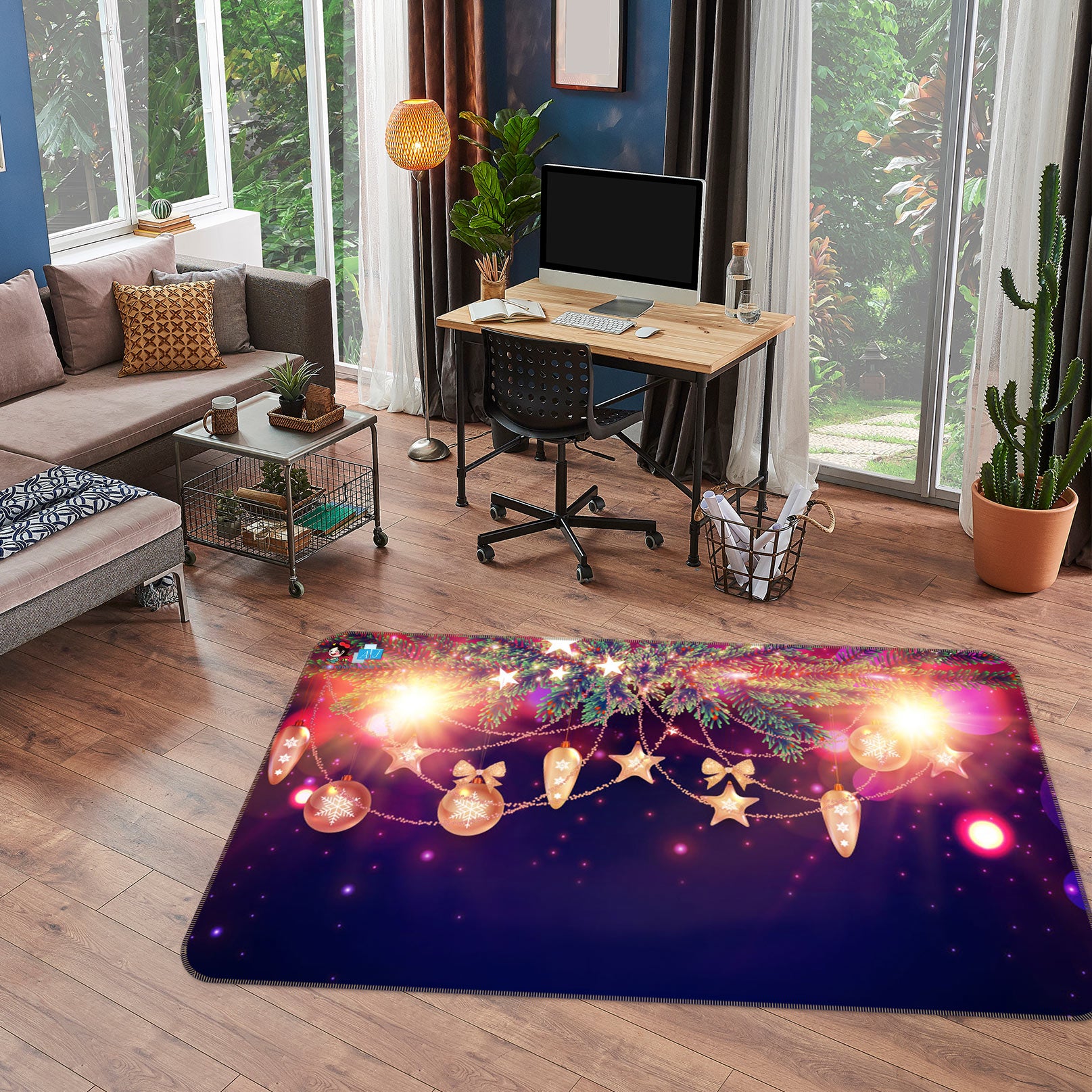 3D String Lights 54239 Christmas Non Slip Rug Mat Xmas