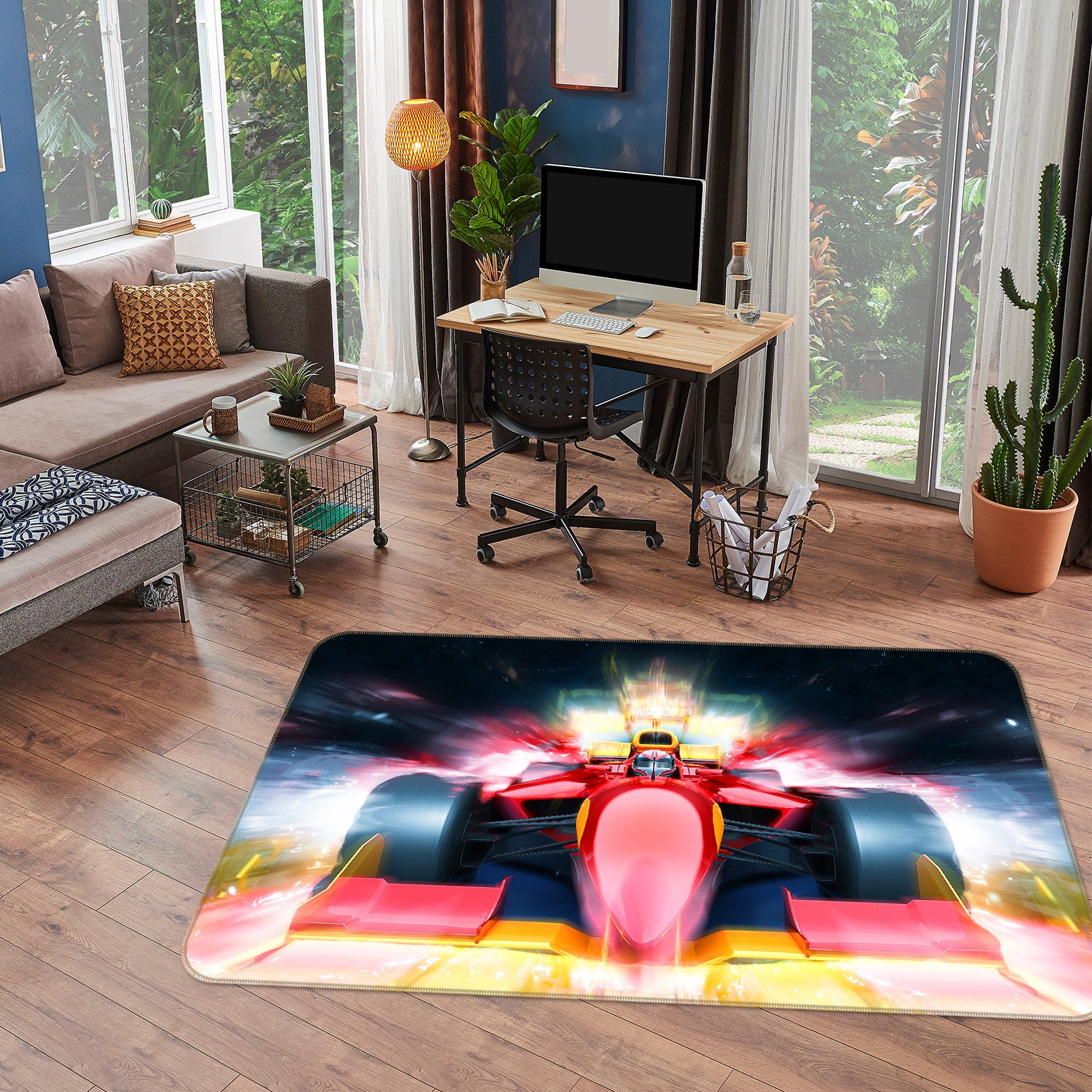 3D Red Racing Car 67196 Vehicle Non Slip Rug Mat