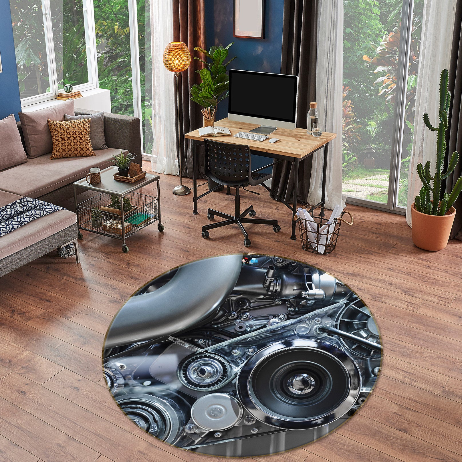 3D Mechanical Parts 74179 Round Non Slip Rug Mat