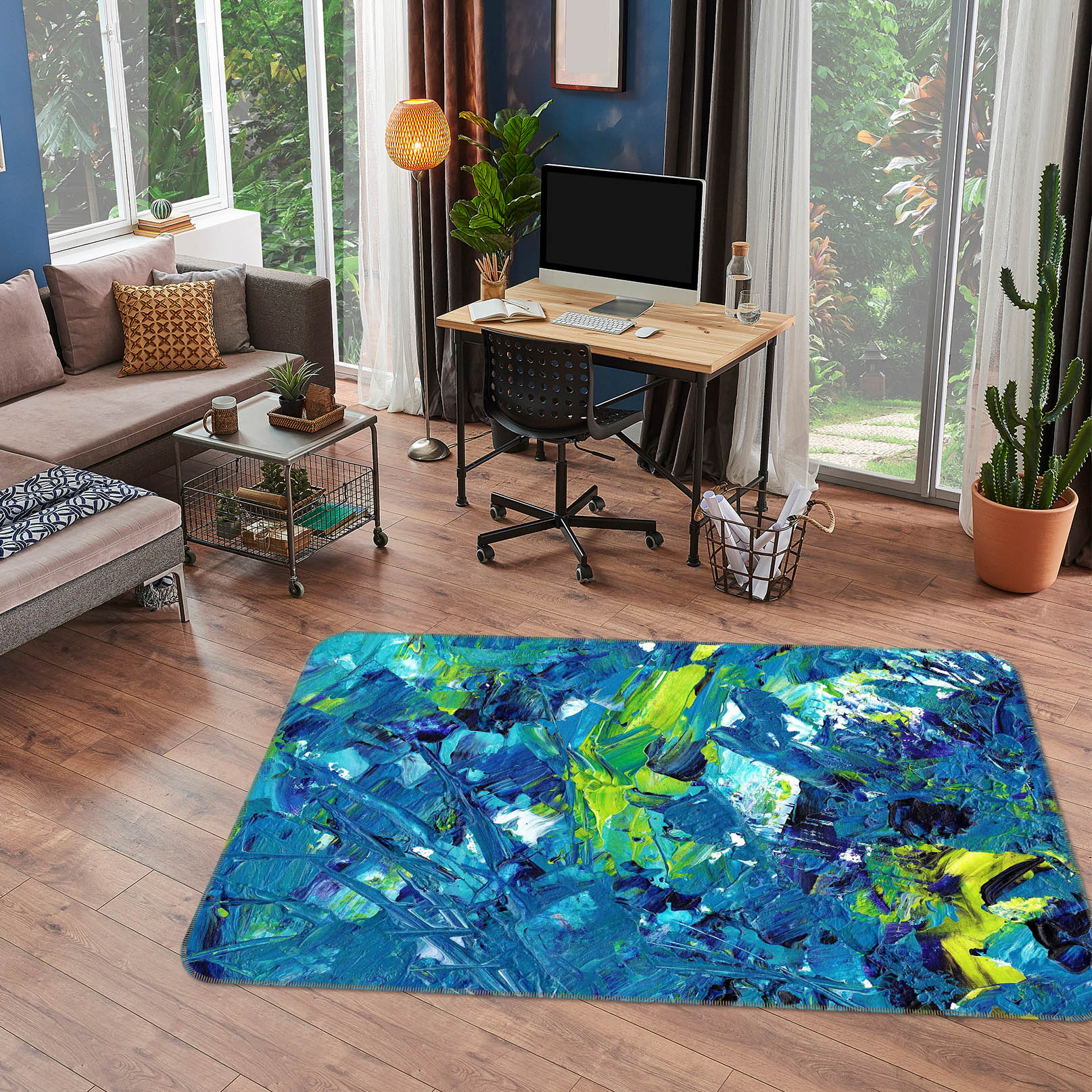 3D Blue Pattern 27126 Non Slip Rug Mat