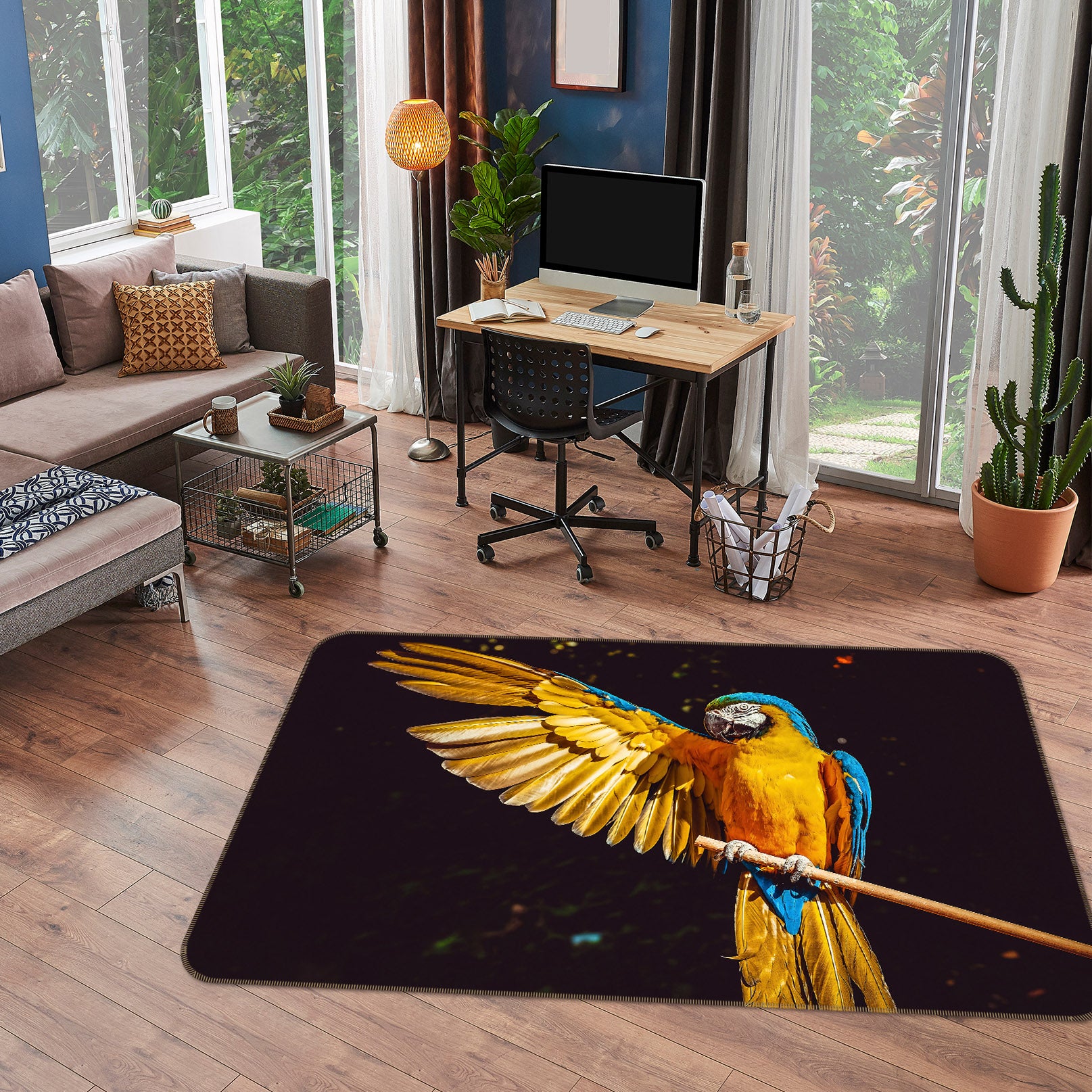3D Yellow Parrot 012 Animal Non Slip Rug Mat