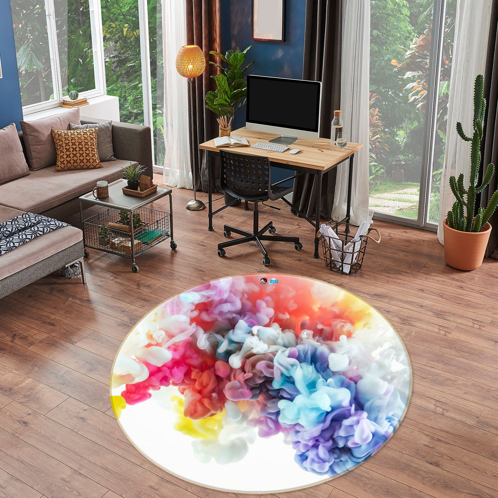 3D Color Smoke 72205 Round Non Slip Rug Mat