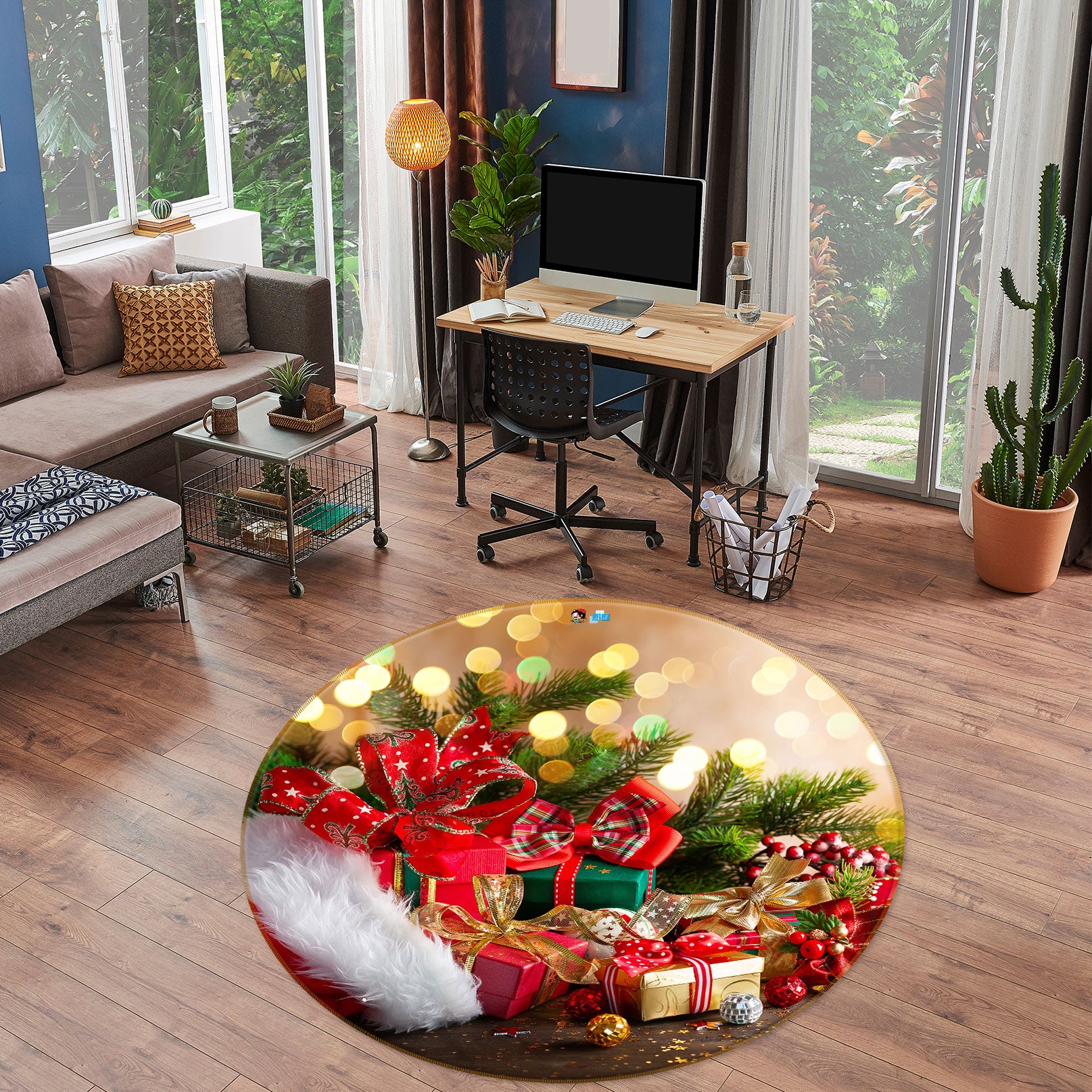 3D Gift 54068 Christmas Round Non Slip Rug Mat Xmas
