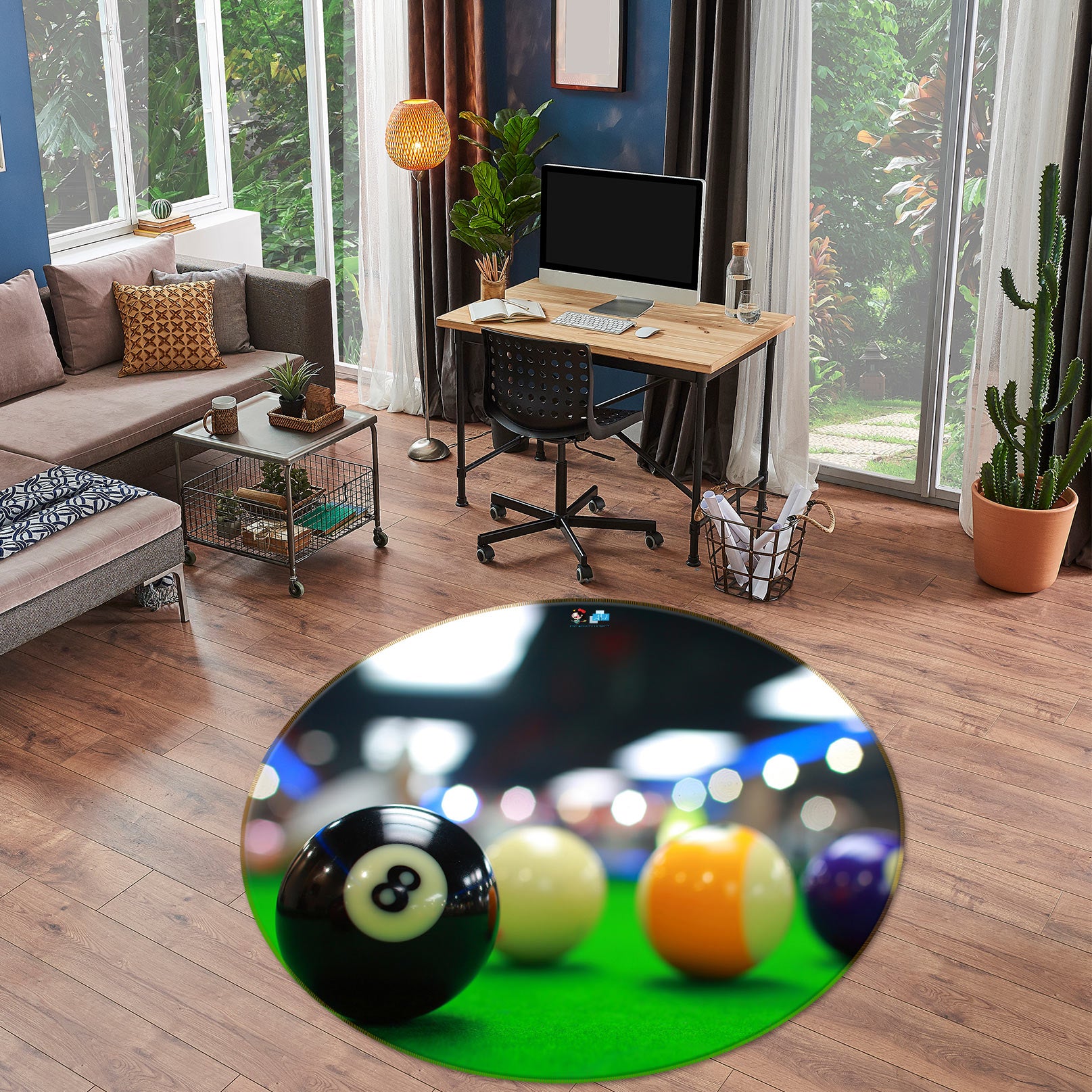 3D Billiard 72271 Round Non Slip Rug Mat