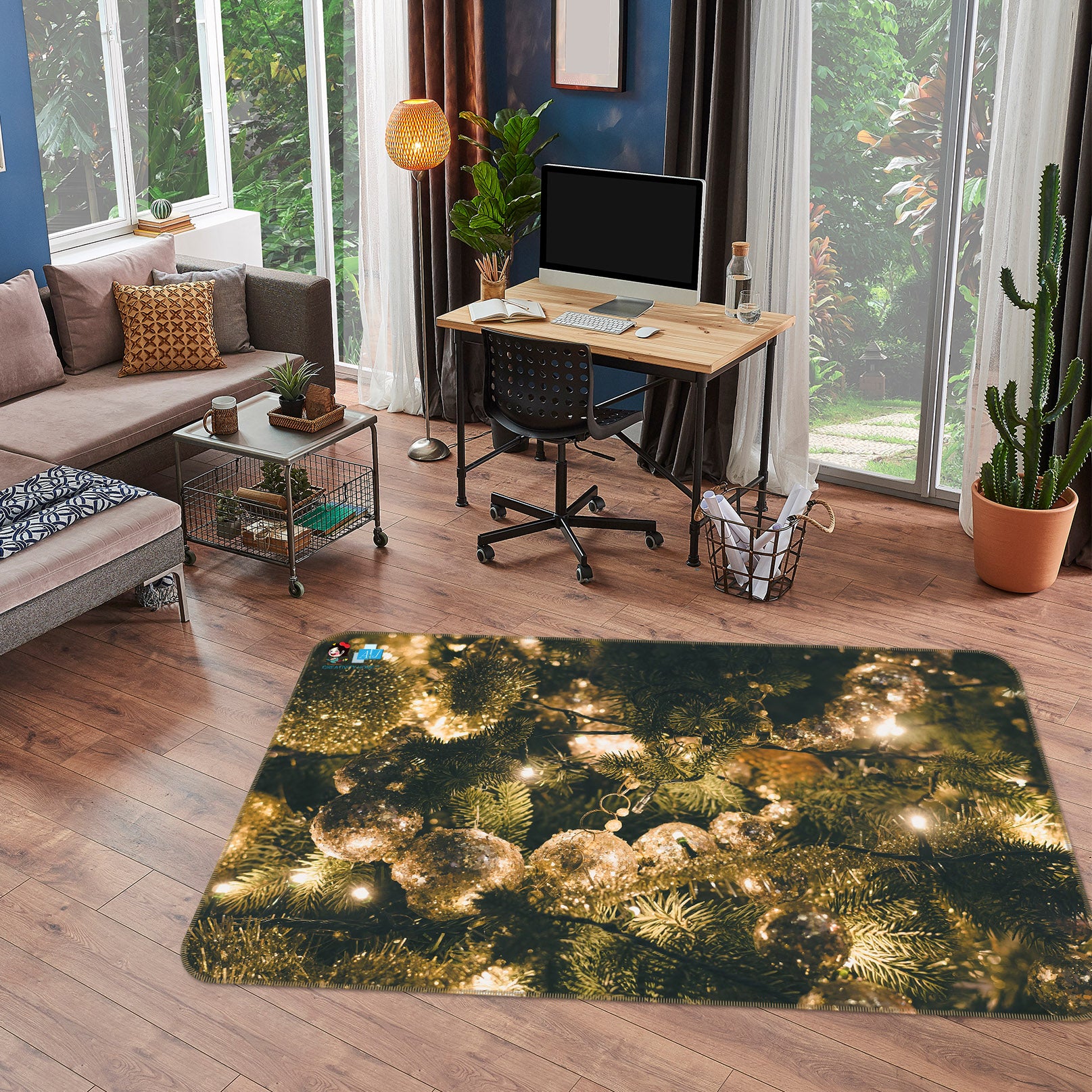 3D Golden Ball Branches 55070 Christmas Non Slip Rug Mat Xmas