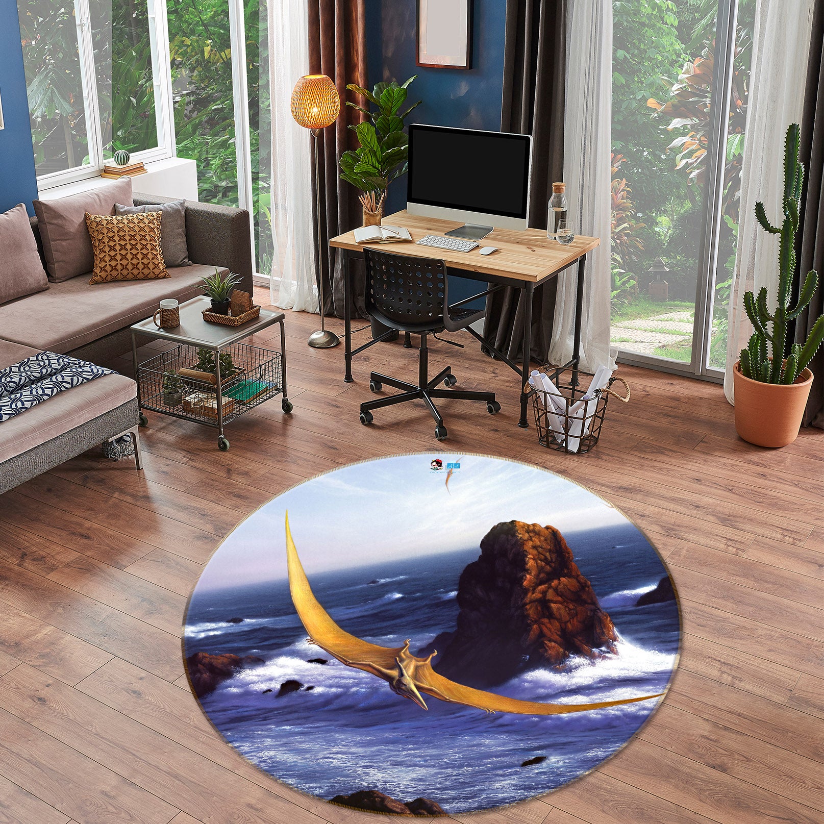 3D Pteranadon 85142 Jerry LoFaro Rug Round Non Slip Rug Mat