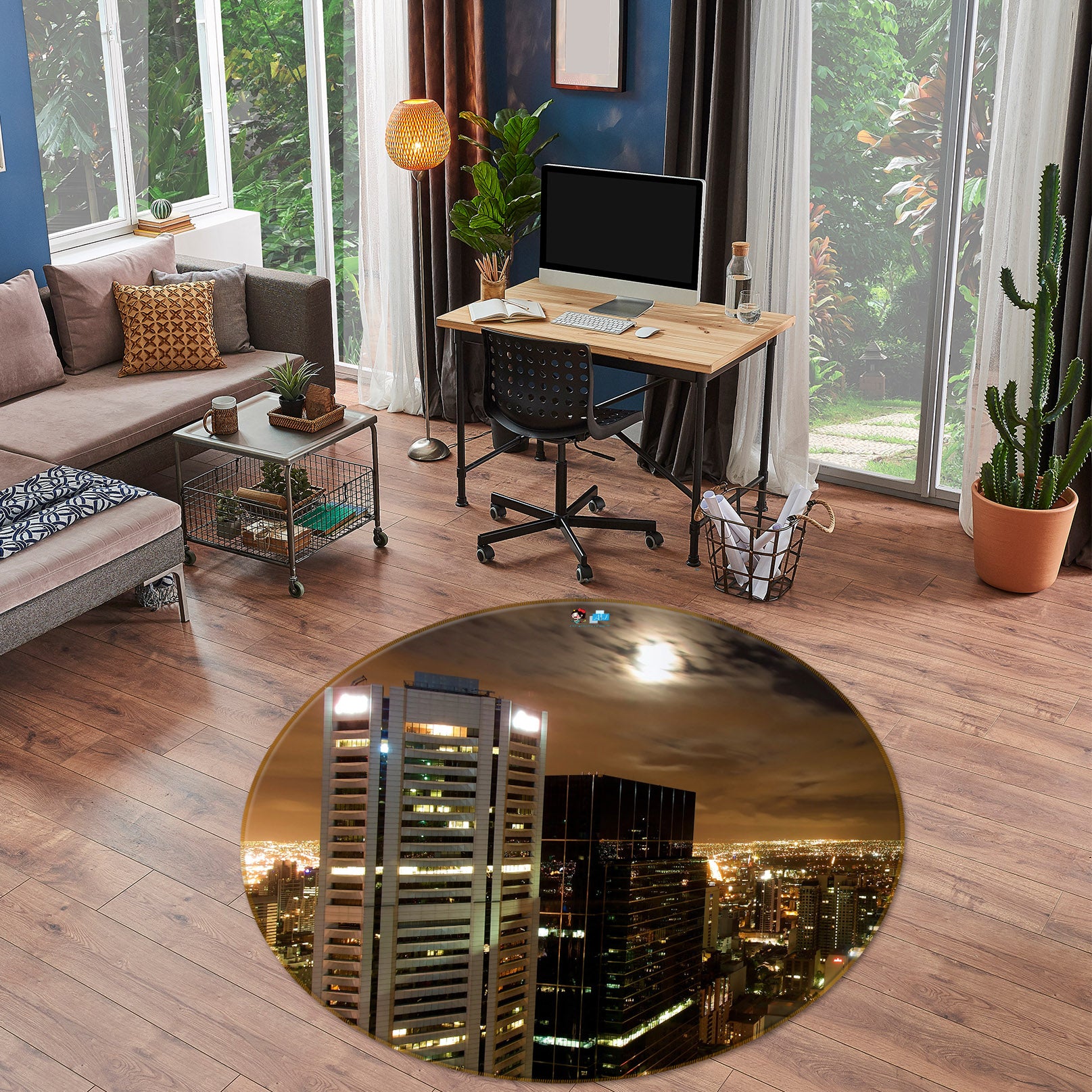 3D High-Rise Building 74112 Round Non Slip Rug Mat