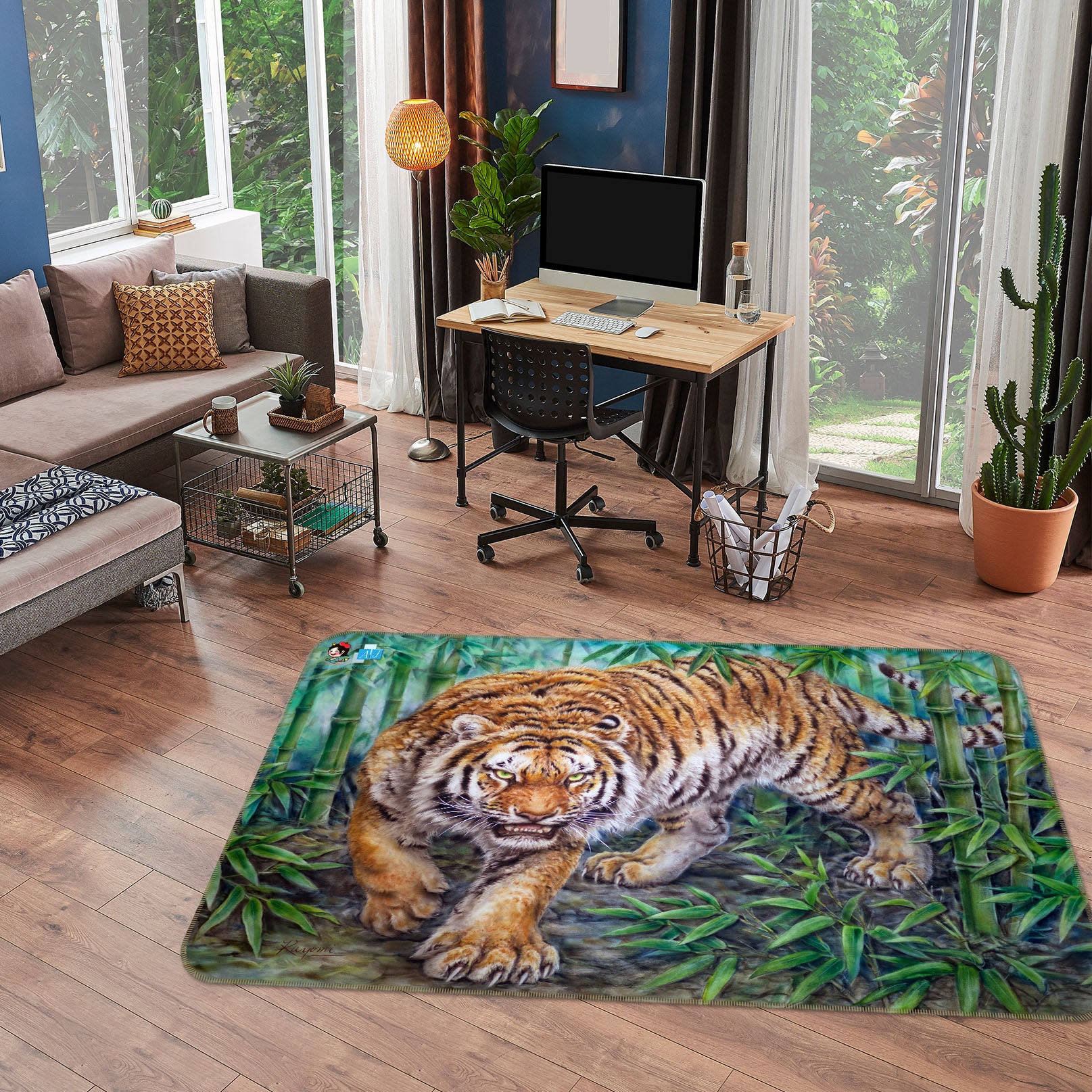 3D Bamboo Forest Tiger 5605 Kayomi Harai Rug Non Slip Rug Mat