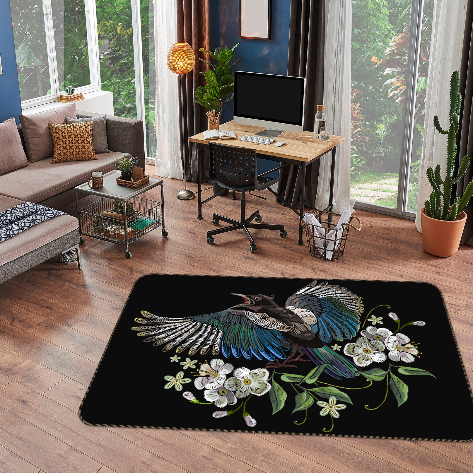 3D Bird Flower 30114 Non Slip Rug Mat