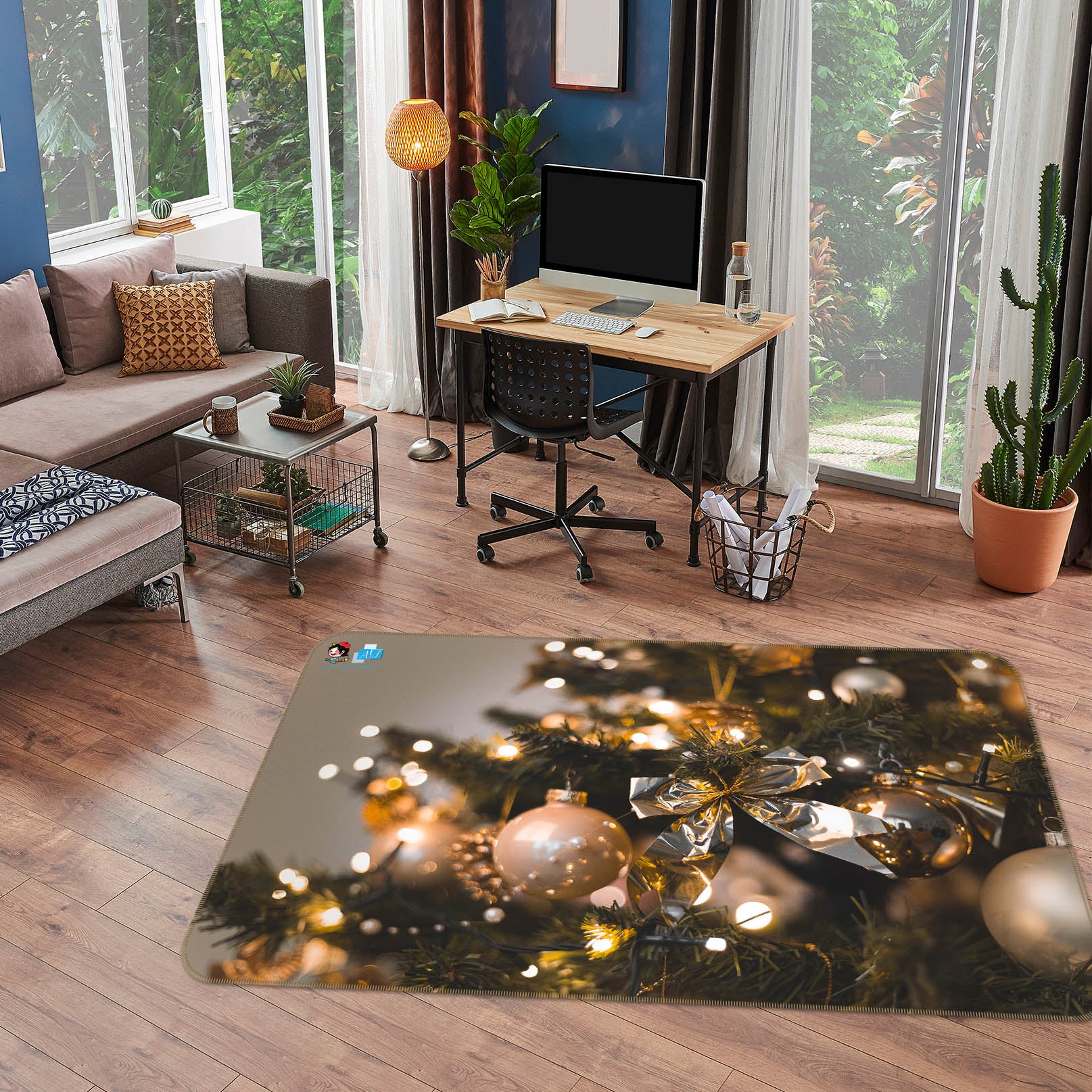 3D Tree Ball Bowknot 55056 Christmas Non Slip Rug Mat Xmas