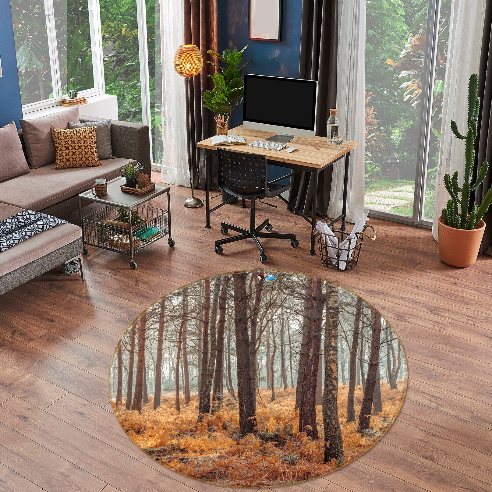 3D Yellow Weeds 7382 Assaf Frank Rug Round Non Slip Rug Mat