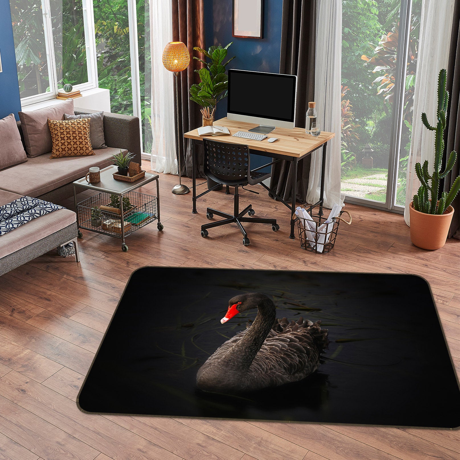 3D Black Swan 020 Animal Non Slip Rug Mat