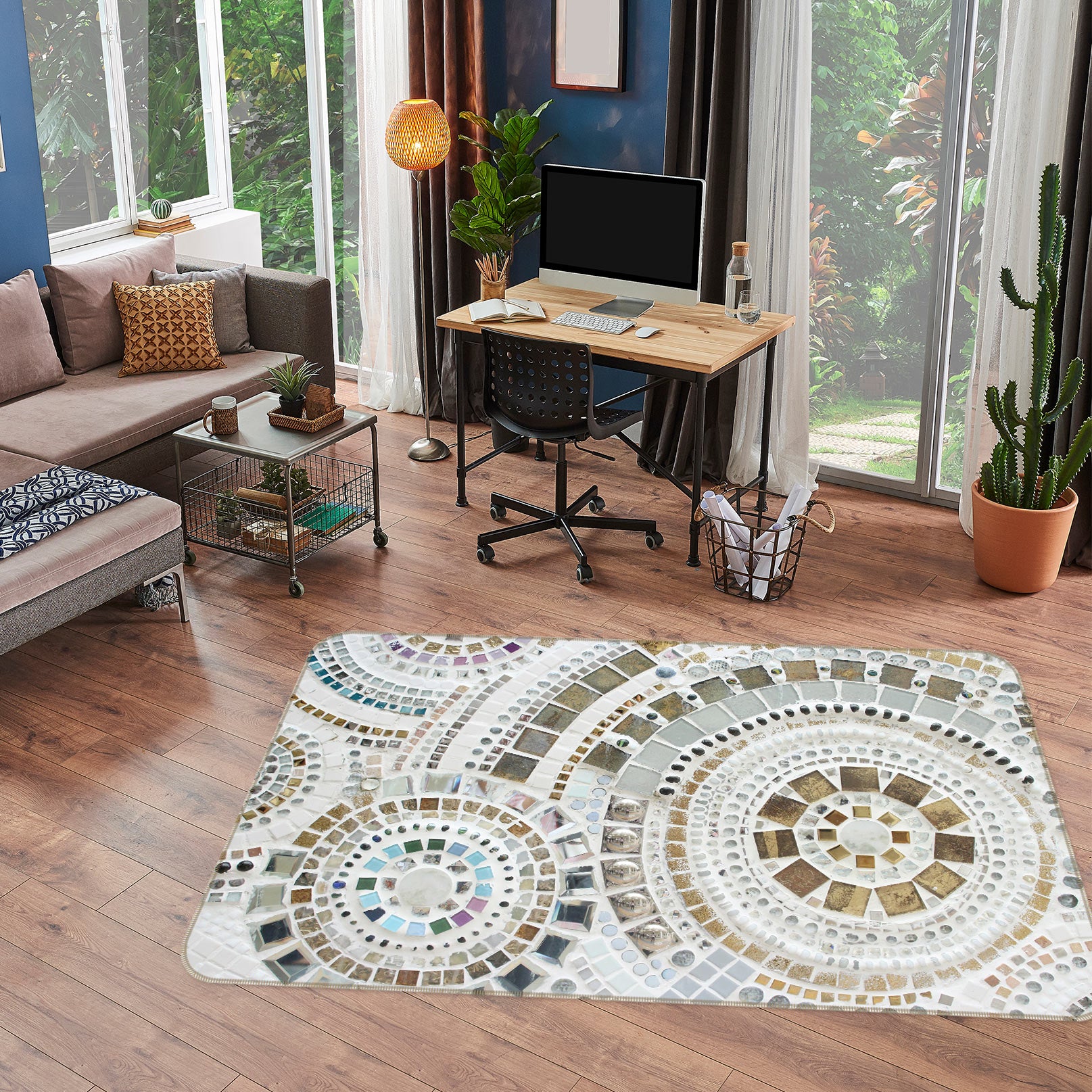3D Block Circle Pattern 33025 Non Slip Rug Mat