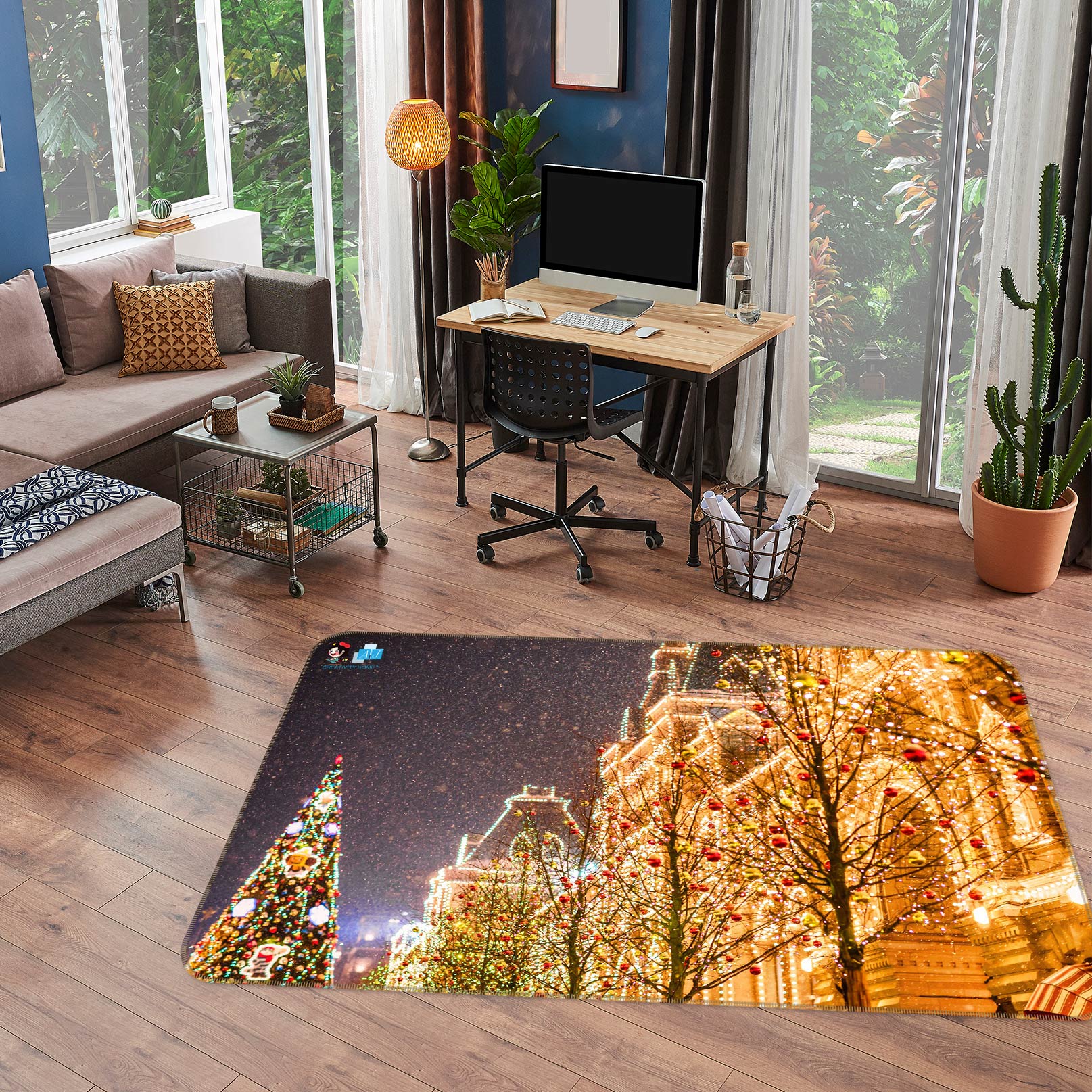 3D String Light Building 55010 Christmas Non Slip Rug Mat Xmas