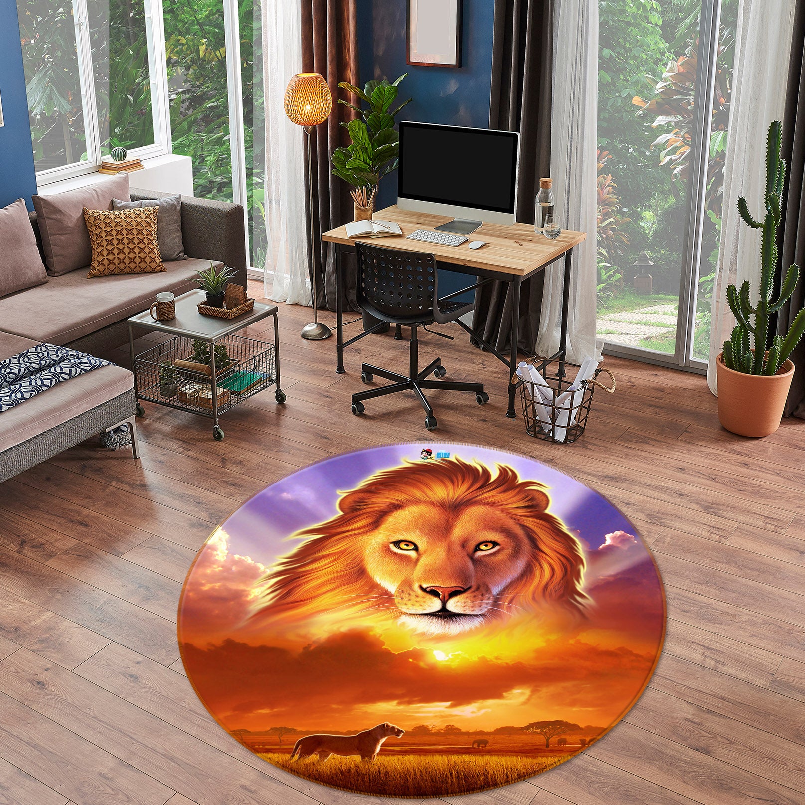 3D Lion 83136 Jerry LoFaro Rug Round Non Slip Rug Mat