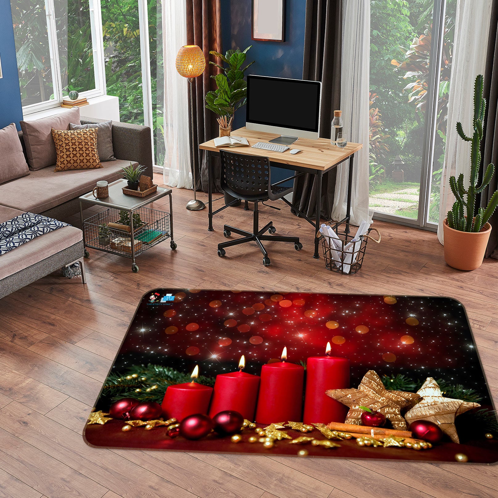3D Red Candle 54213 Christmas Non Slip Rug Mat Xmas