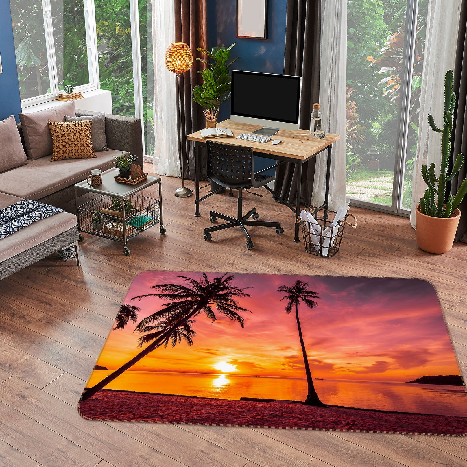 3D Seaside Coconut Tree 31091 Non Slip Rug Mat