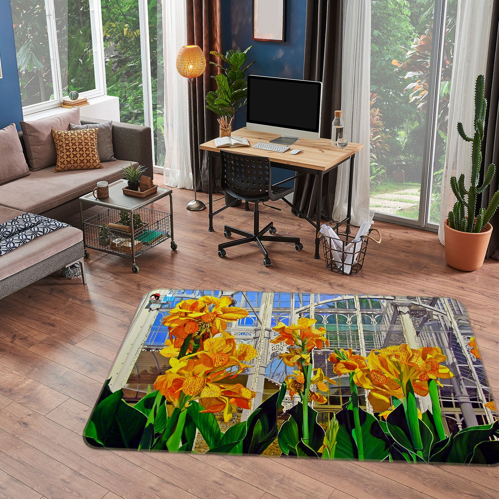 3D Flower Bush 11145 Matthew Holden Bates Rug Non Slip Rug Mat