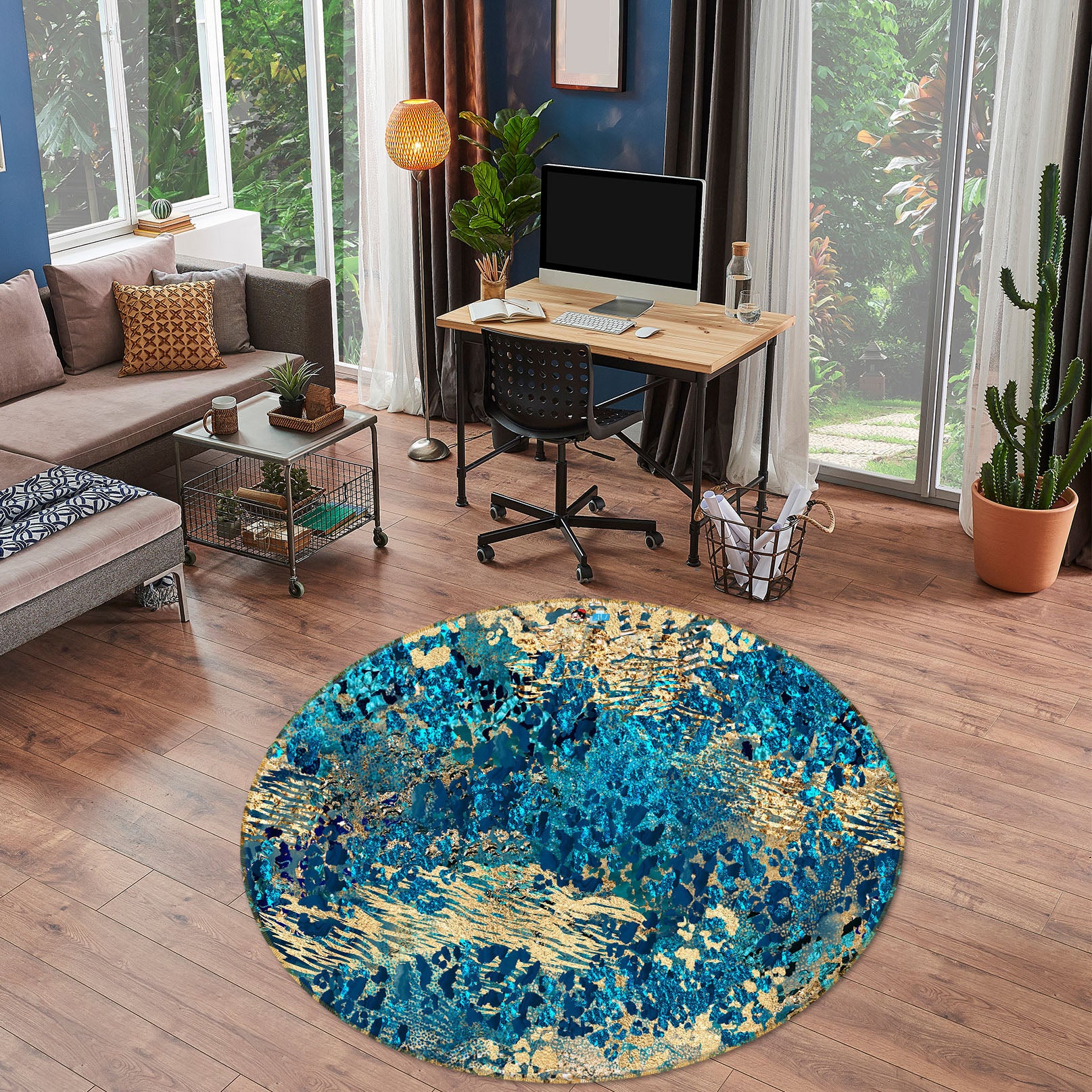 3D Golden Blue Pattern 83078 Andrea haase Rug Round Non Slip Rug Mat