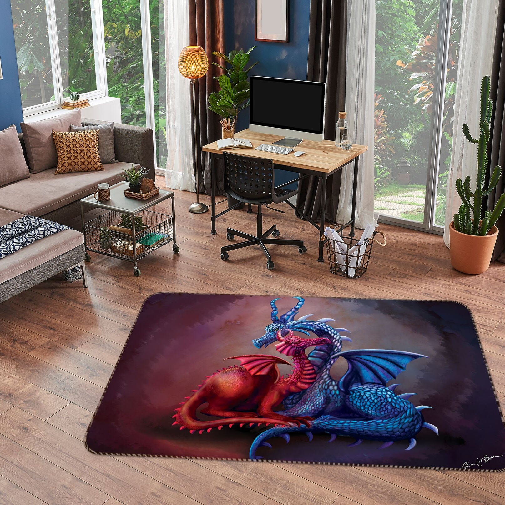 3D Two Snakes 3004 Rose Catherine Khan Rug Non Slip Rug Mat Mat AJ Creativity Home 