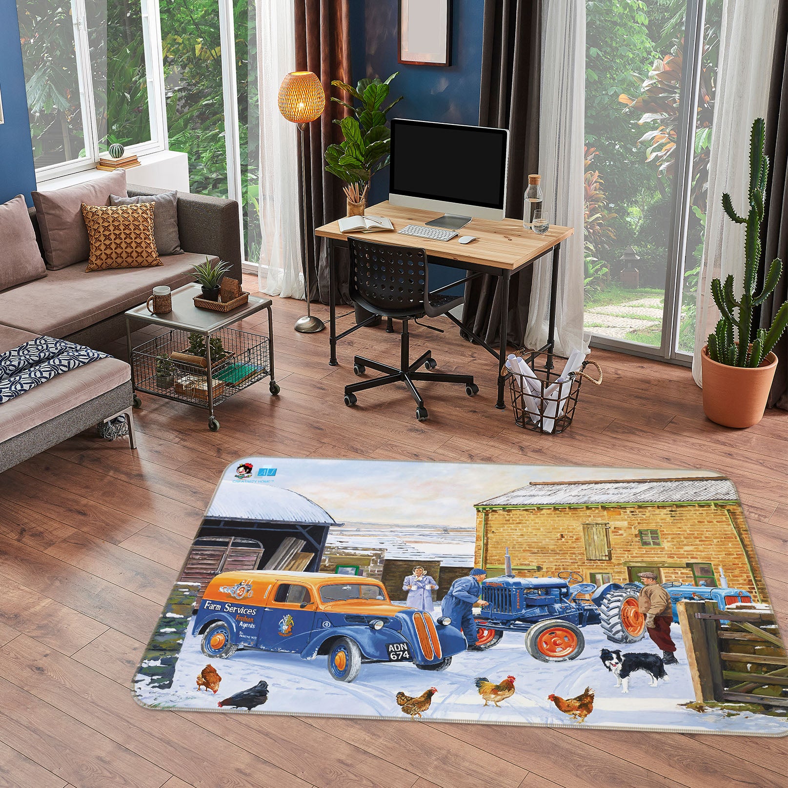 3D Snow Car Chickene 8919 Trevor Mitchell Rug Non Slip Rug Mat