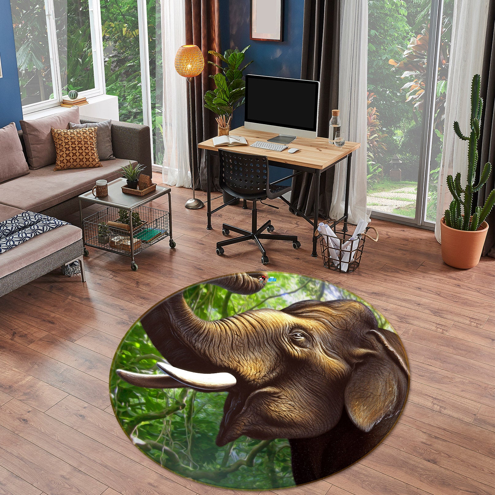 3D Indian Elephant 85107 Jerry LoFaro Rug Round Non Slip Rug Mat