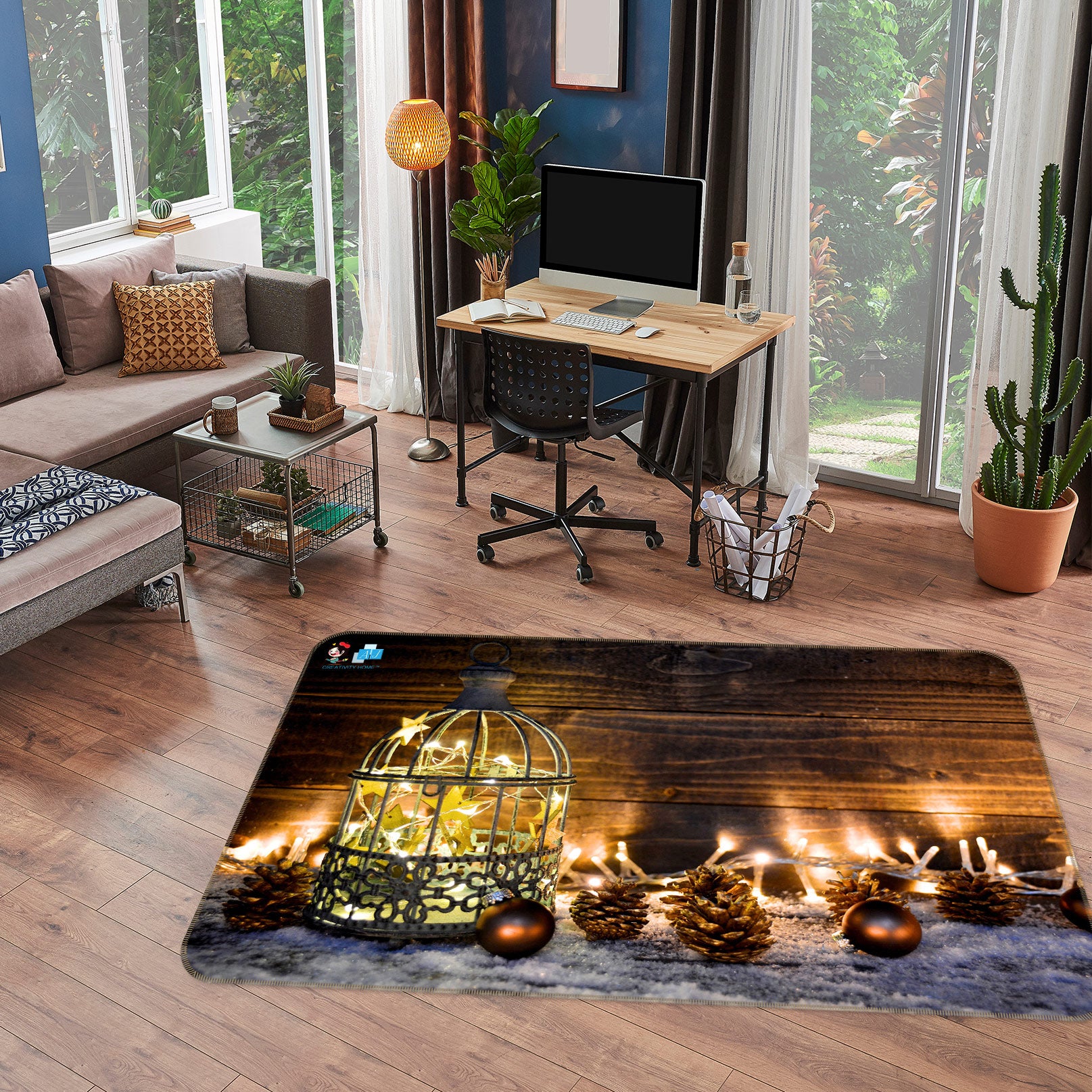 3D String Light Pine Cone 55012 Christmas Non Slip Rug Mat Xmas