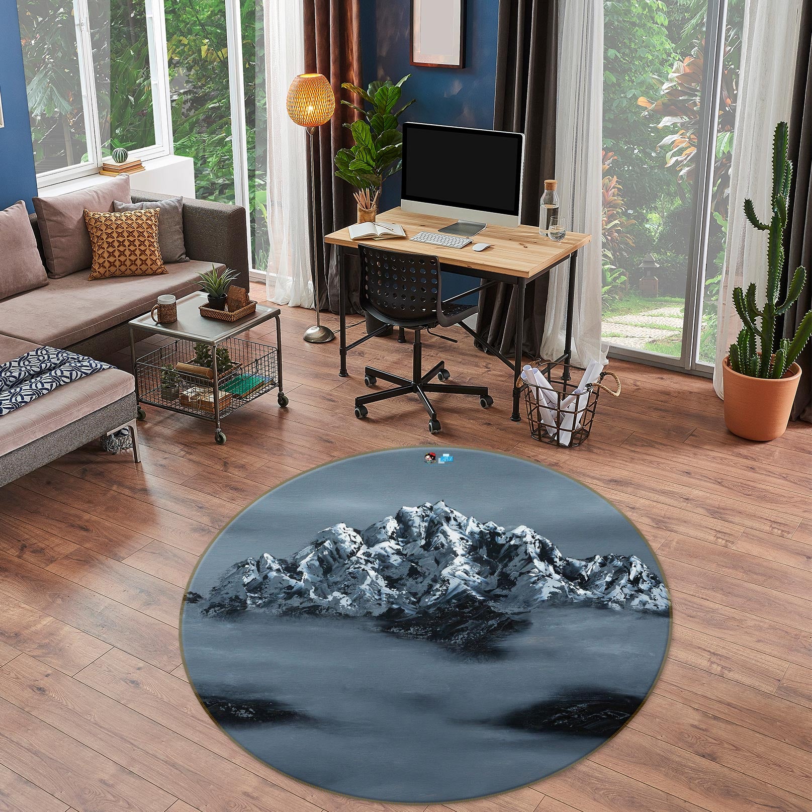 3D Snow Mountain 18120 Marina Zotova Rug Round Non Slip Rug Mat