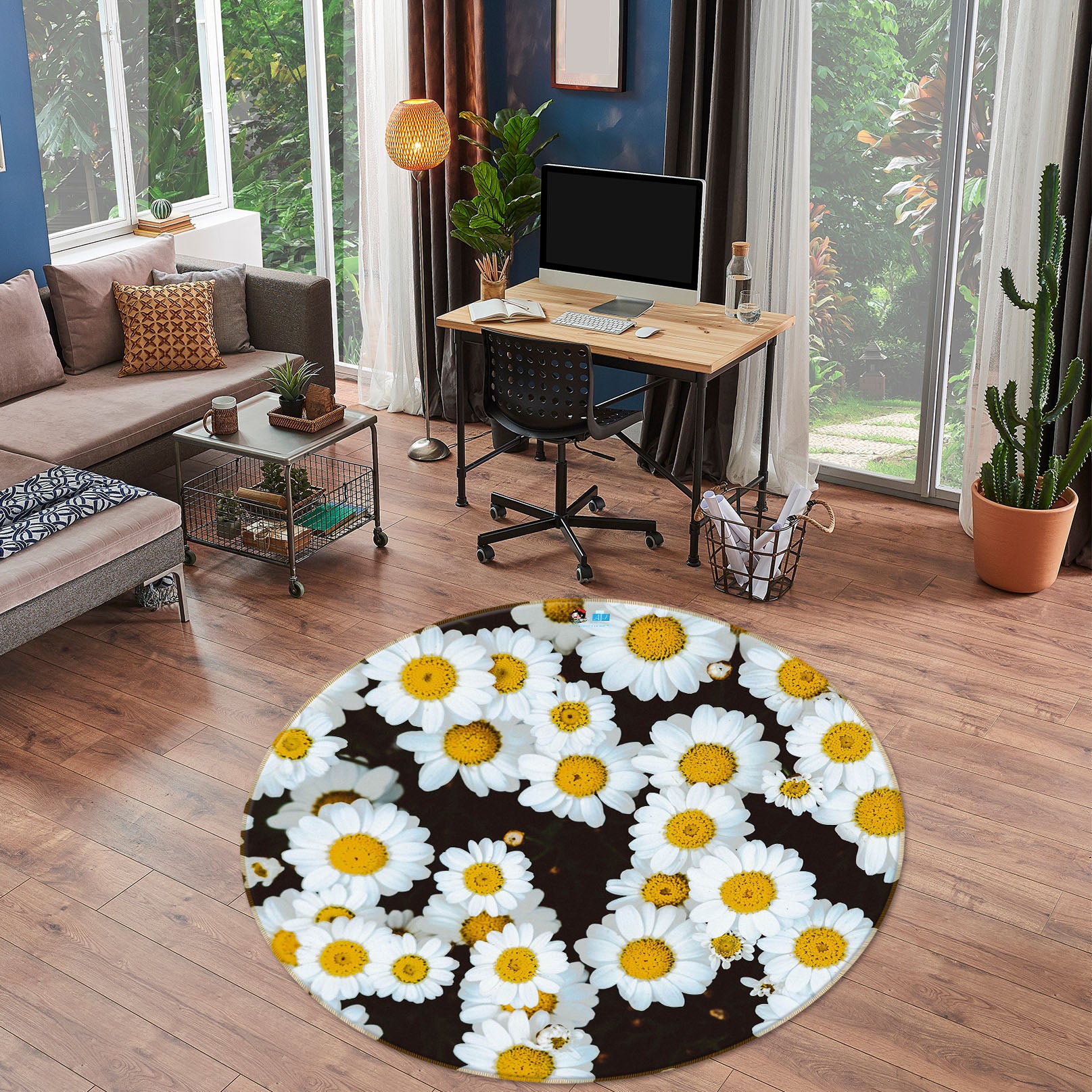 3D Chrysanthemum 75066 Round Non Slip Rug Mat