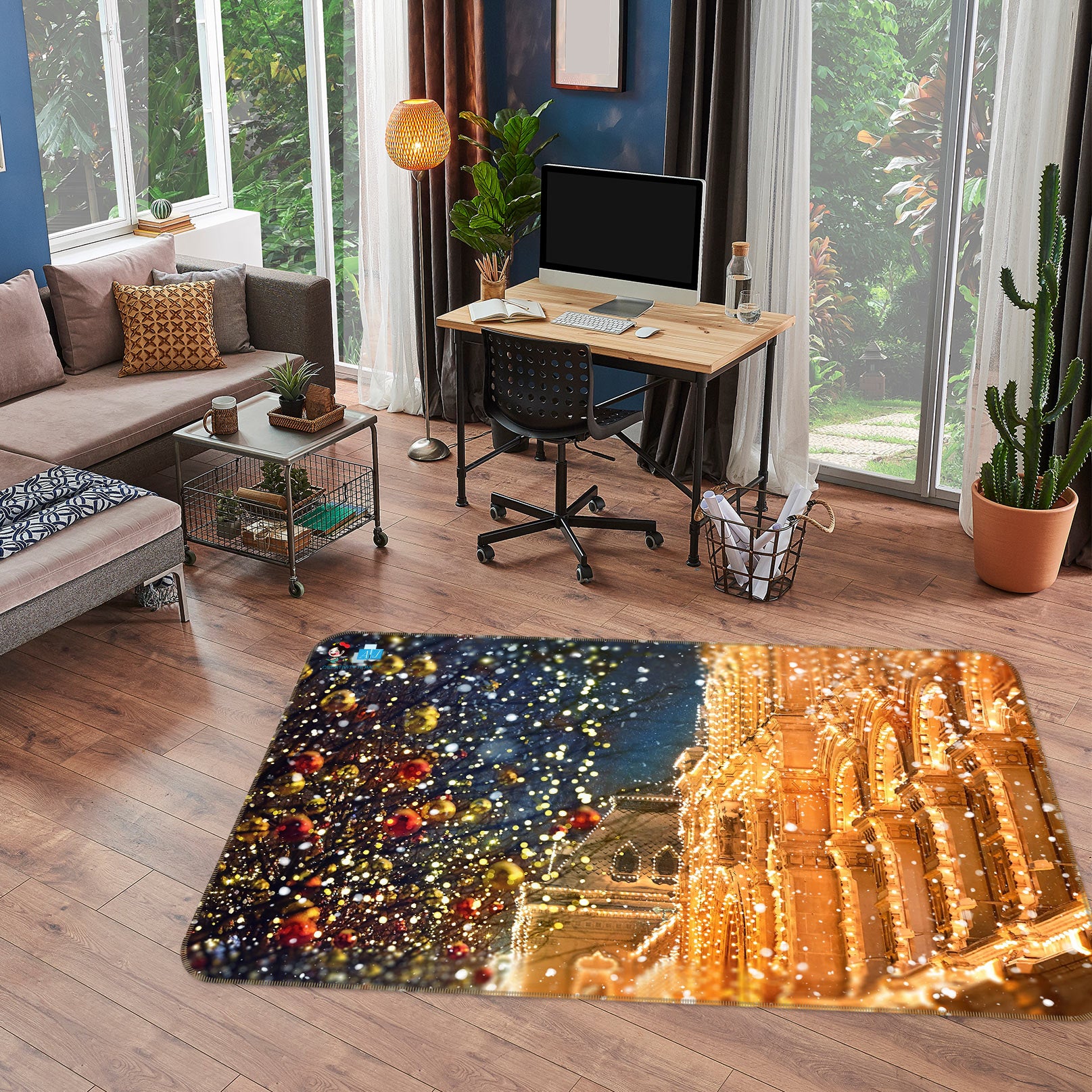 3D Light Building Tree 55015 Christmas Non Slip Rug Mat Xmas