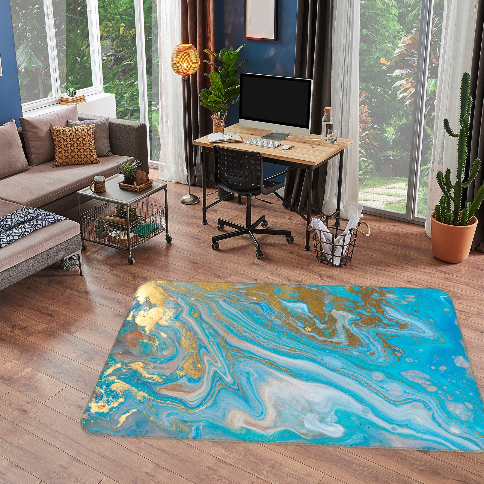 3D Blue Texture 30015 Non Slip Rug Mat