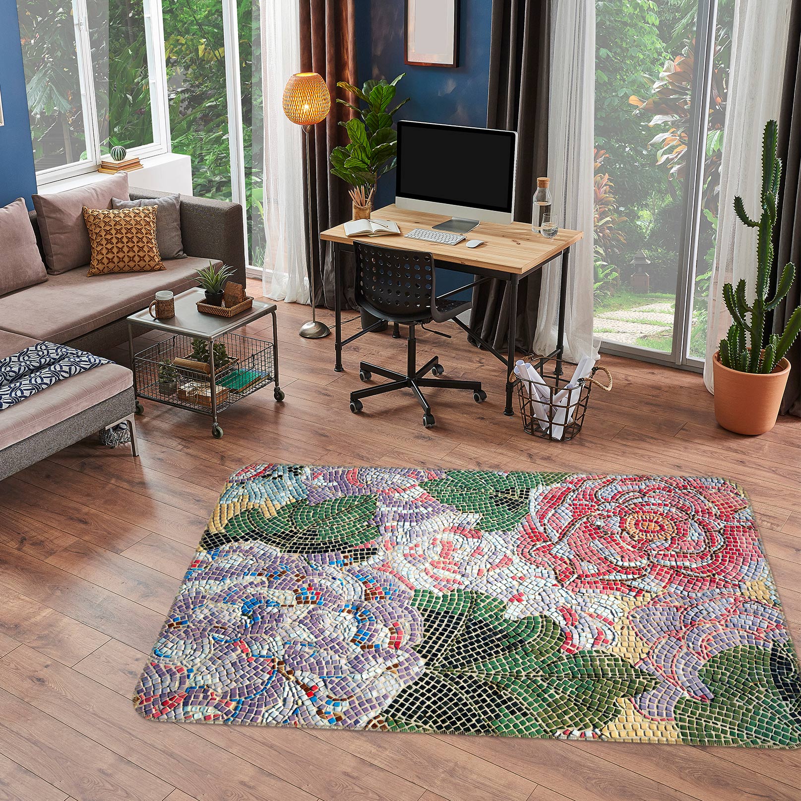 3D Flower Pattern 33014 Non Slip Rug Mat