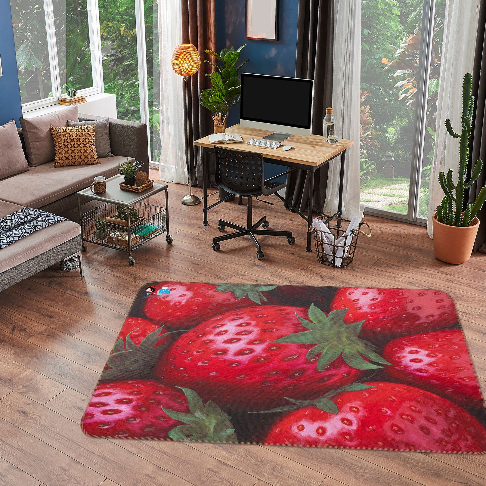 3D Strawberry 18112 Marina Zotova Rug Non Slip Rug Mat