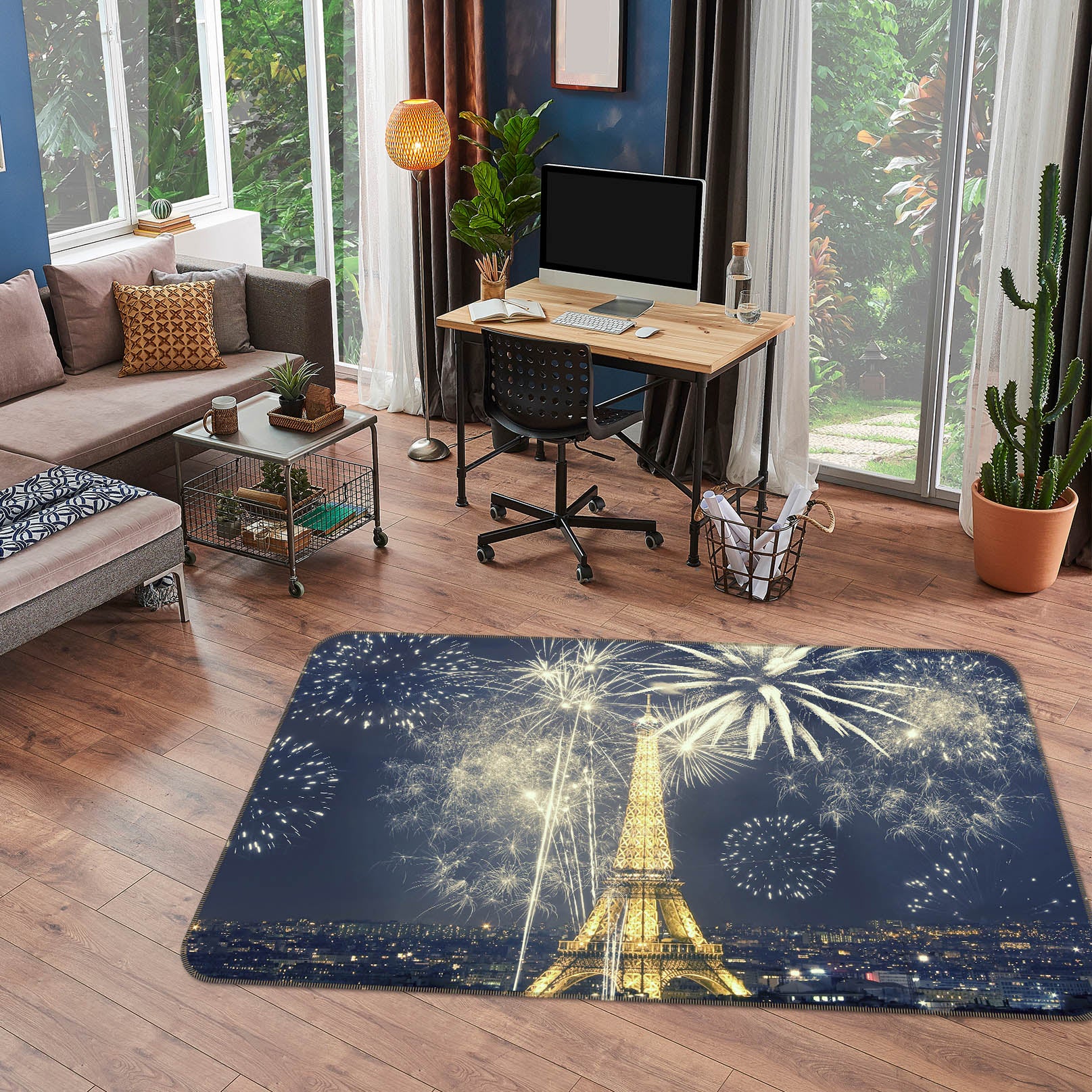 3D Eiffel Tower Fireworks 35091 Non Slip Rug Mat