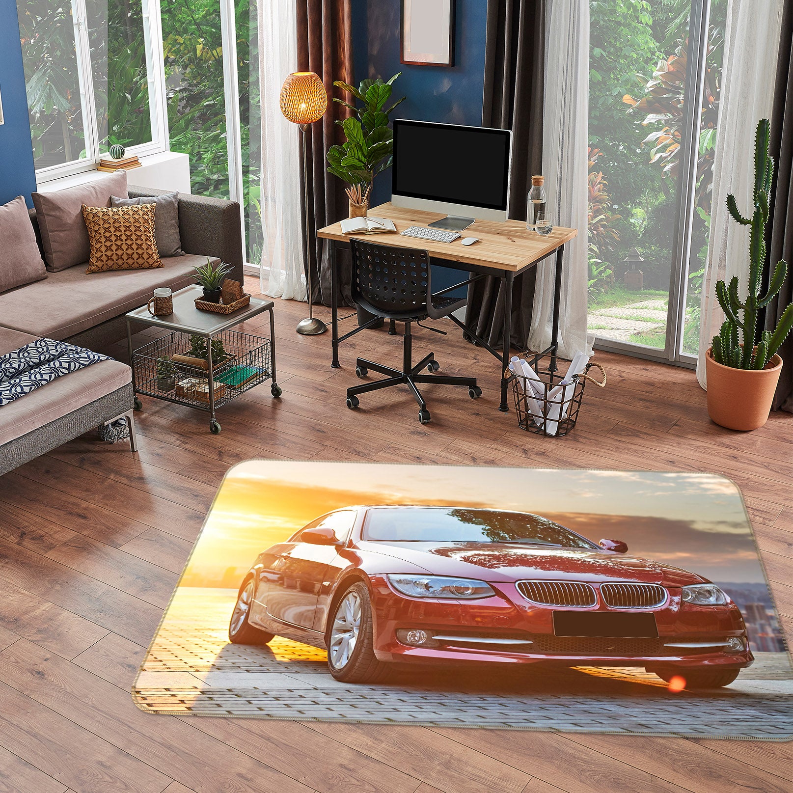 3D Red Car 42092 Vehicle Non Slip Rug Mat