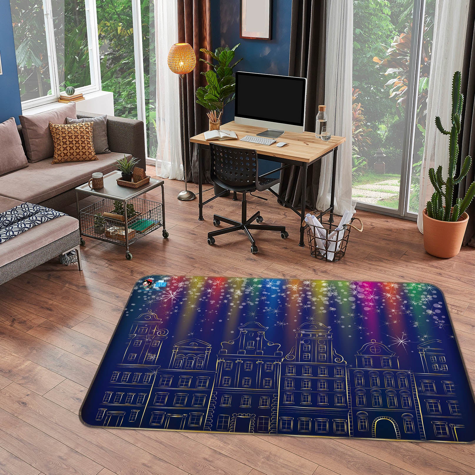 3D Colorful Light Houses 55057 Christmas Non Slip Rug Mat Xmas