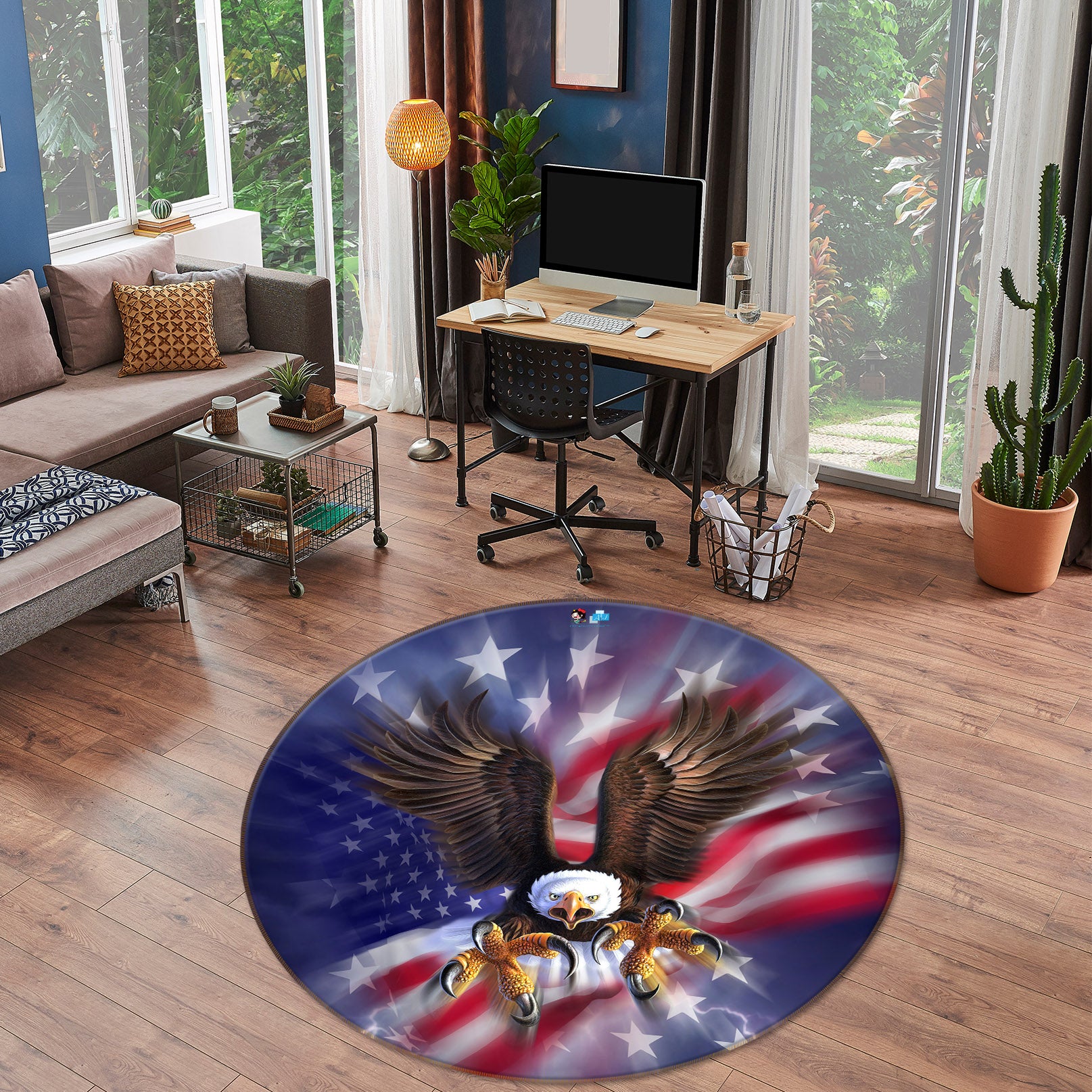 3D Patriotic Eagle 85112 Jerry LoFaro Rug Round Non Slip Rug Mat