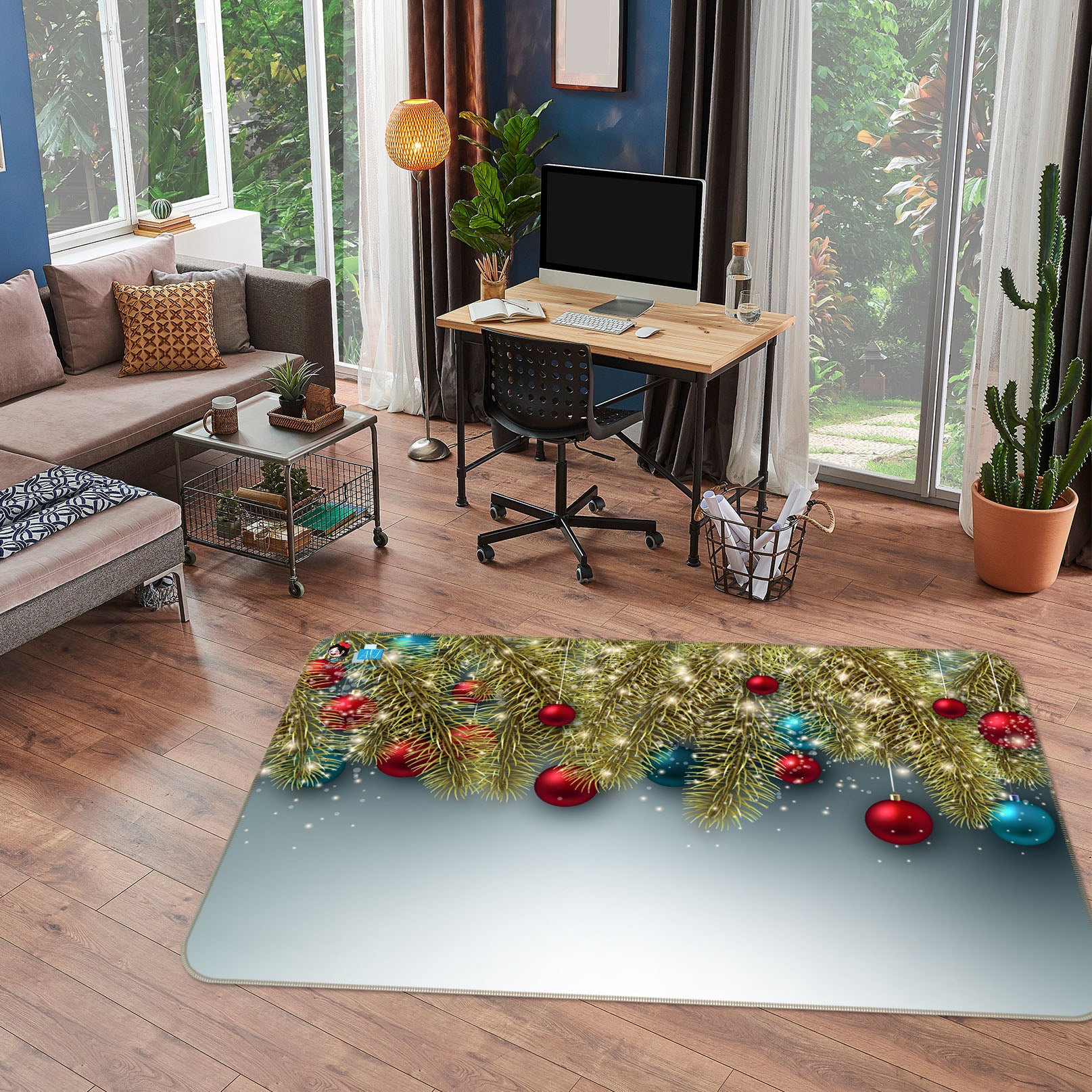 3D Golden Branches Ball 55061 Christmas Non Slip Rug Mat Xmas