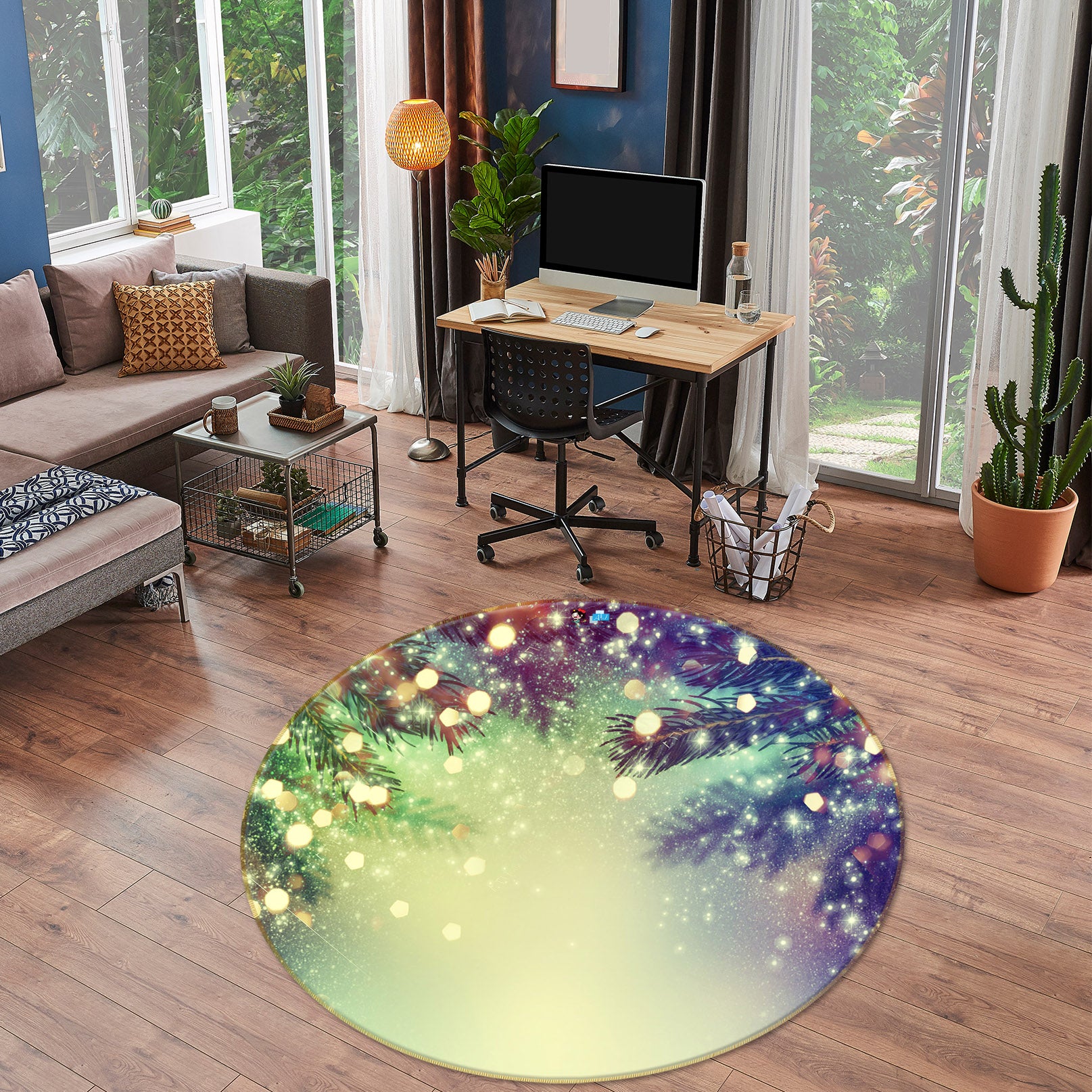 3D Branches 54152 Christmas Round Non Slip Rug Mat Xmas