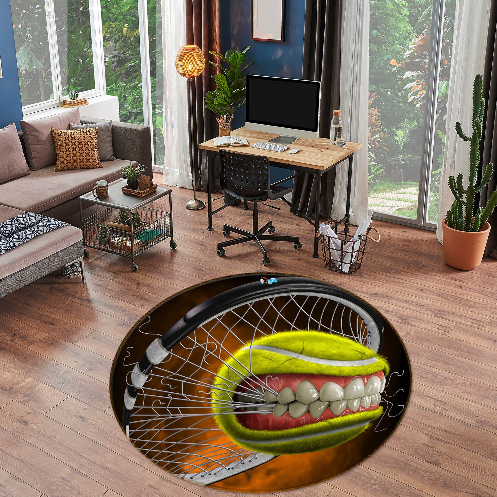 3D Teeth Tennis 4155 Tom Wood Rug Round Non Slip Rug Mat