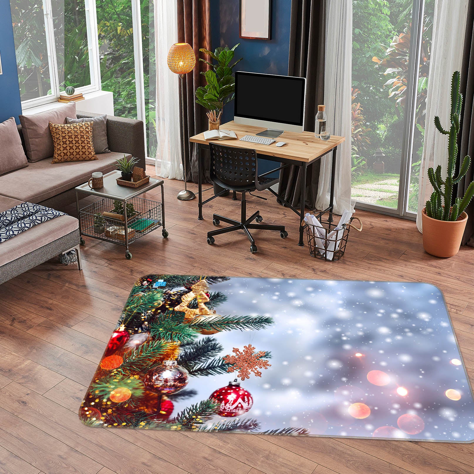 3D Branch Pendant Snow 55078 Christmas Non Slip Rug Mat Xmas